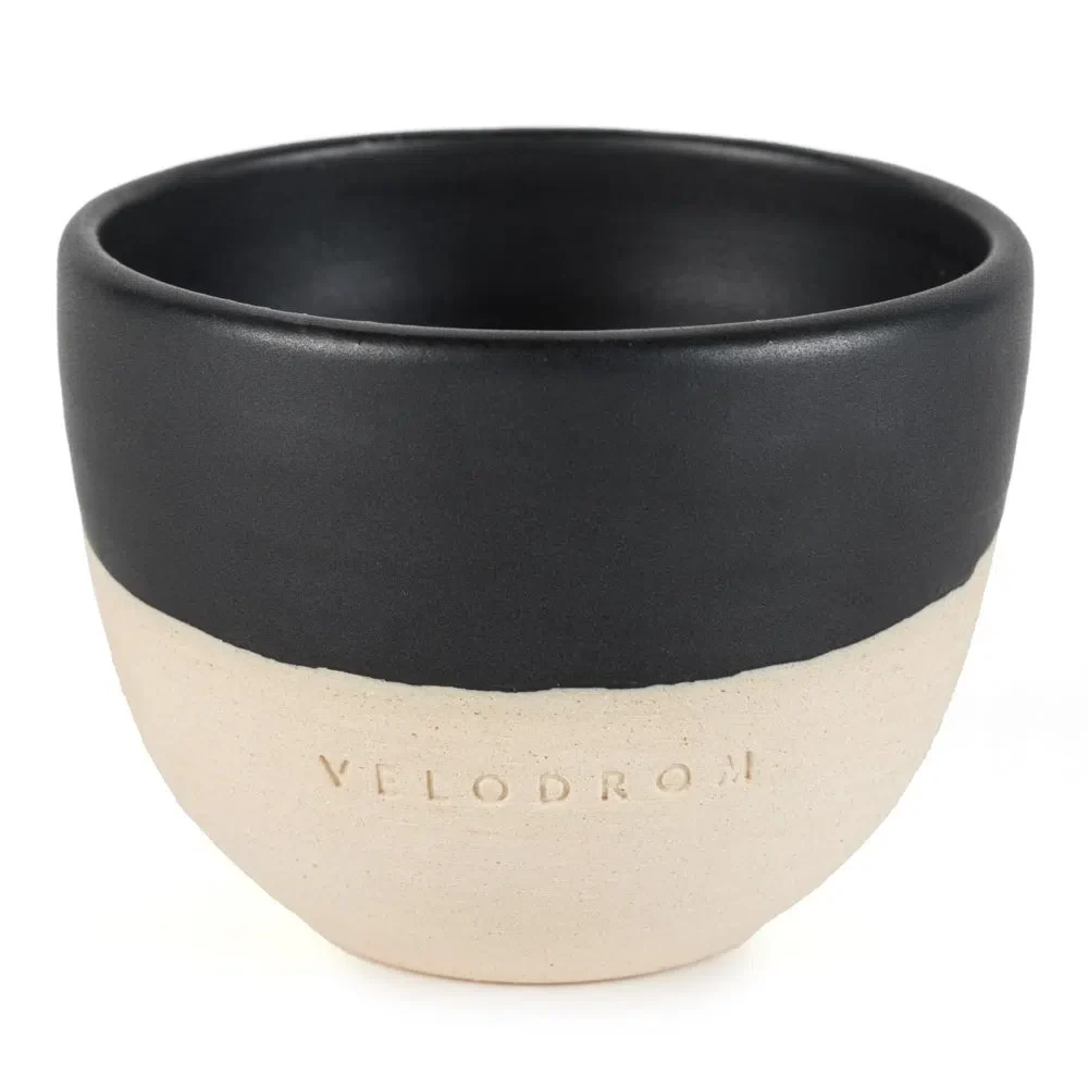 VELODROM Coffee Mug Handmade x Pell Ceramica - Glazed Black and Raw Uncoated - Image 3