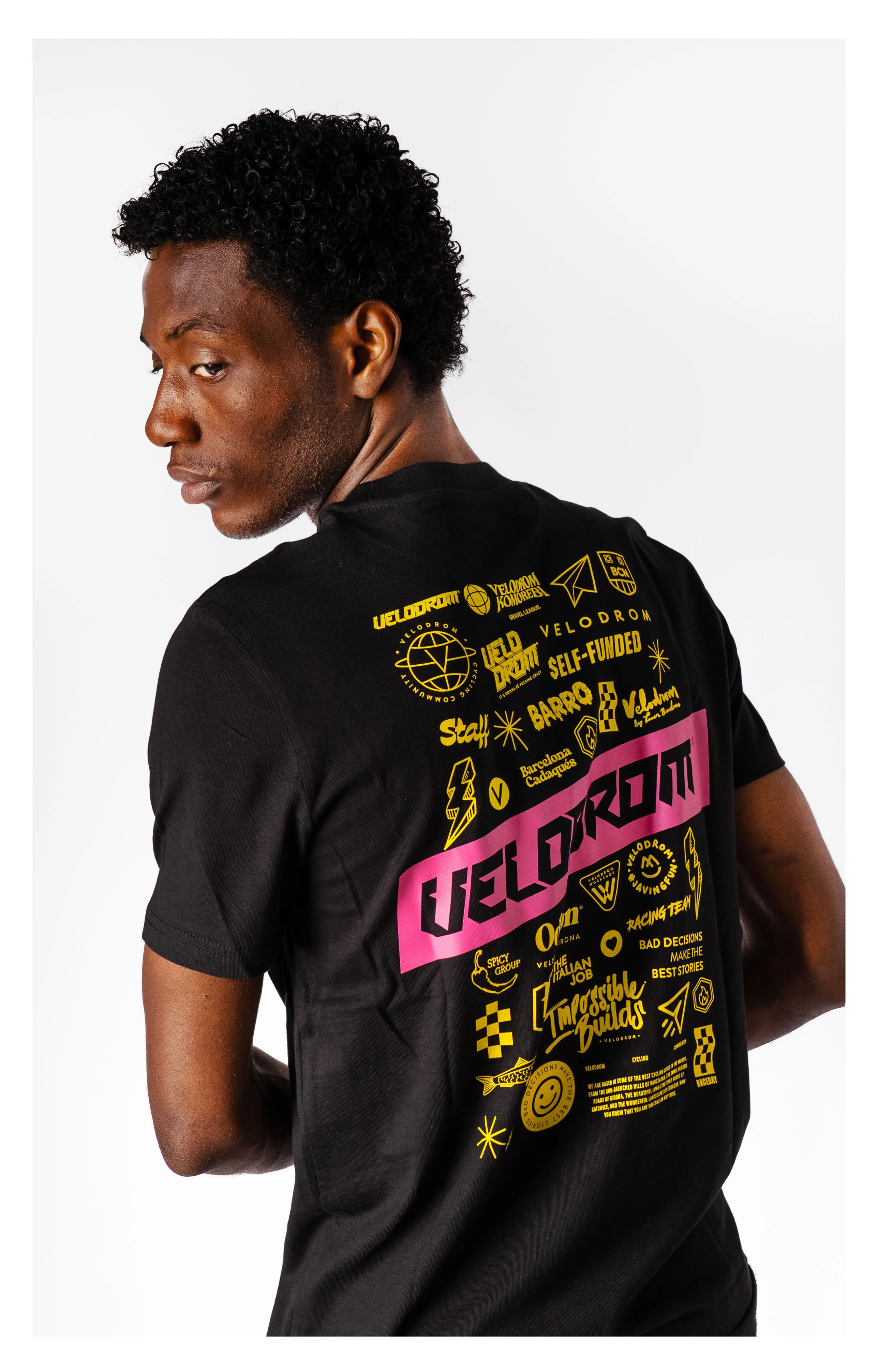 VELODROM Mini Logos 3.0 Tshirt - Black/Yellow/Pink - Image 3