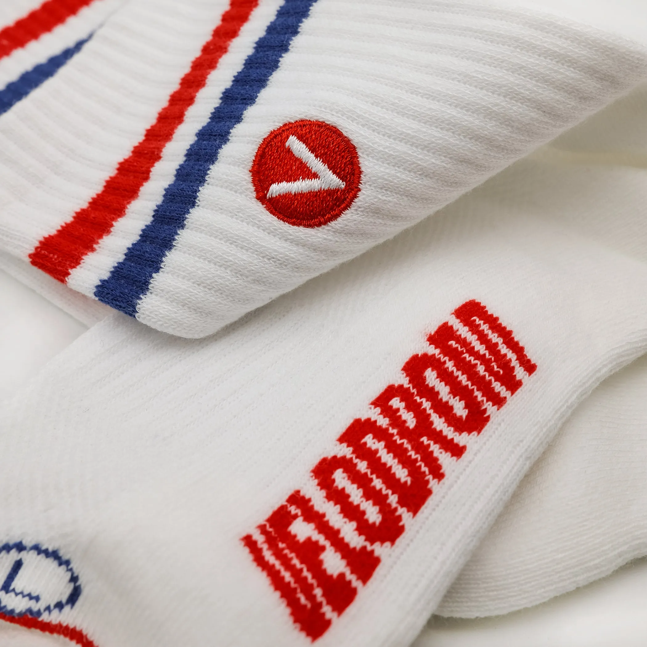 VELODROM Classic Series Casual Socks - Classic Stripes White/Blue/Red - Image 2