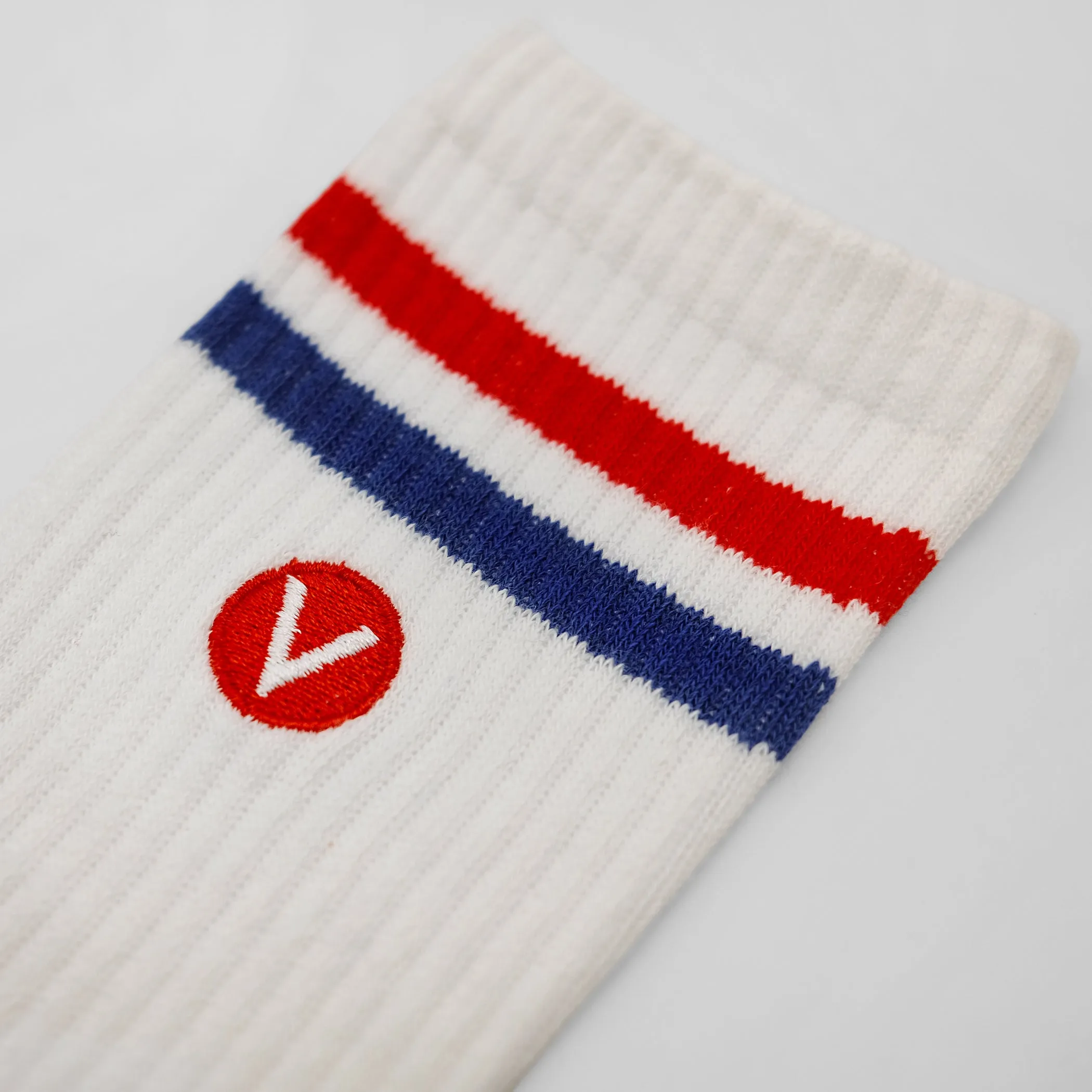 VELODROM Classic Series Casual Socks - Classic Stripes White/Blue/Red - Image 3