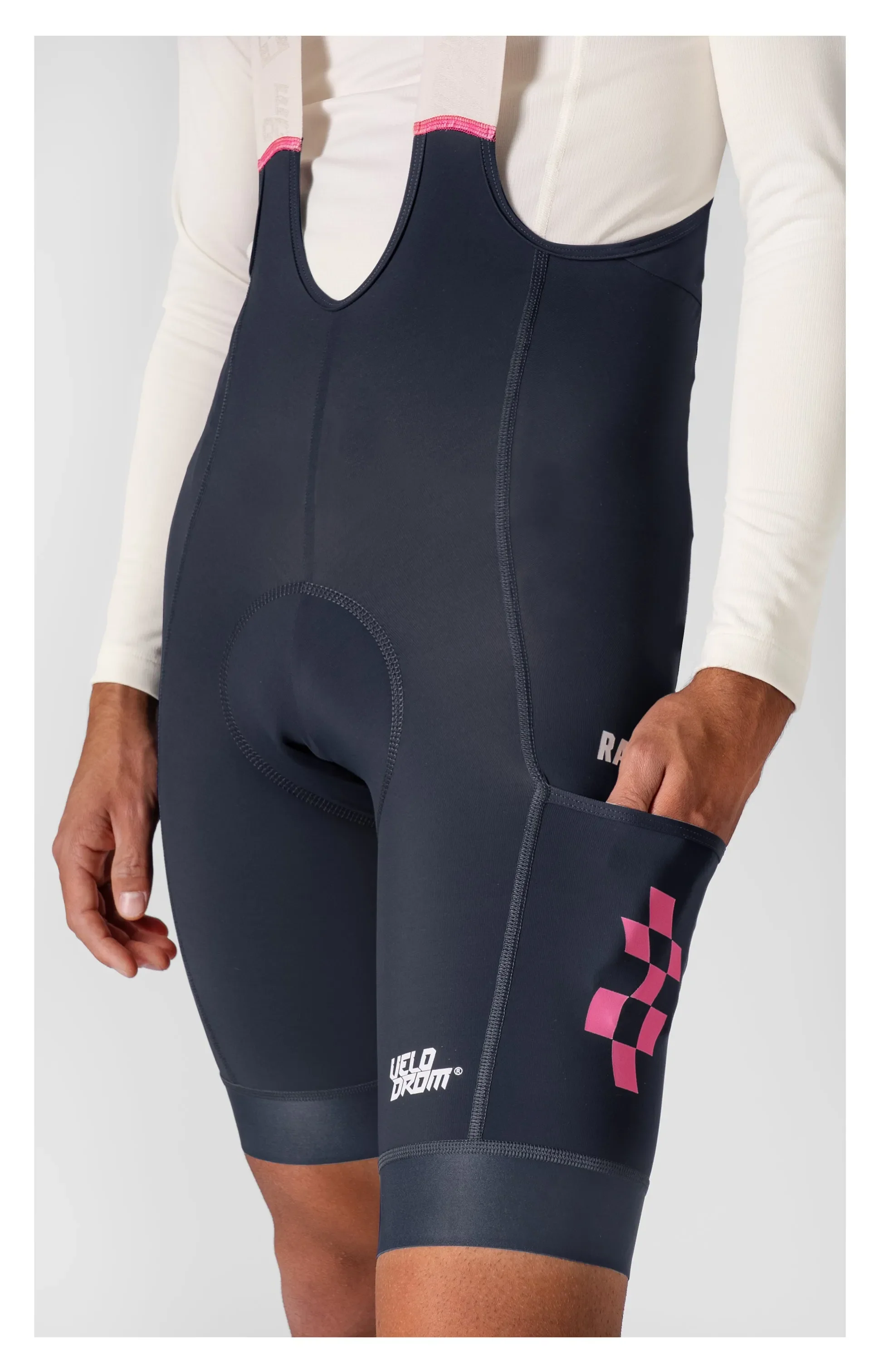 VELODROM Raceday 3.0 Cargo Bib Shorts - Grey/Pink - Image 3