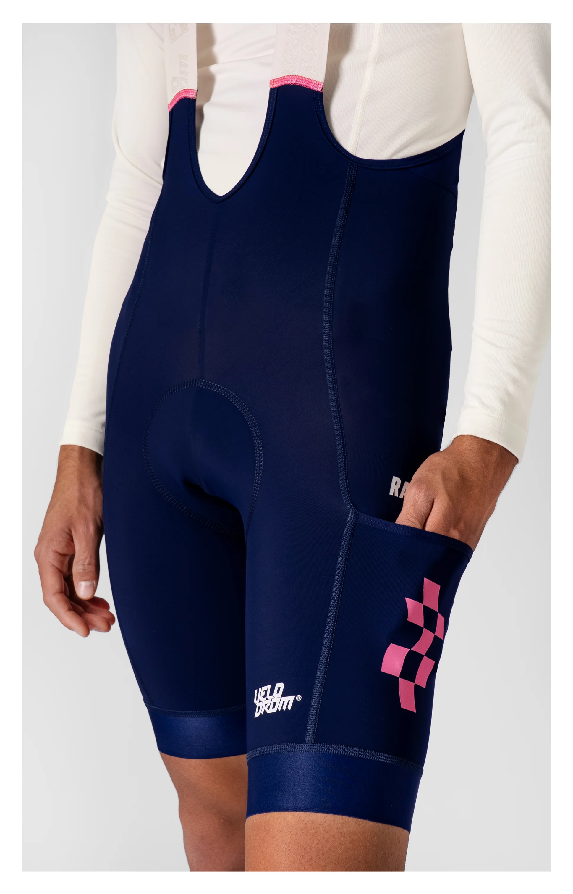 VELODROM Raceday 3.0 Cargo Bib Shorts - Navy/Pink - Image 2