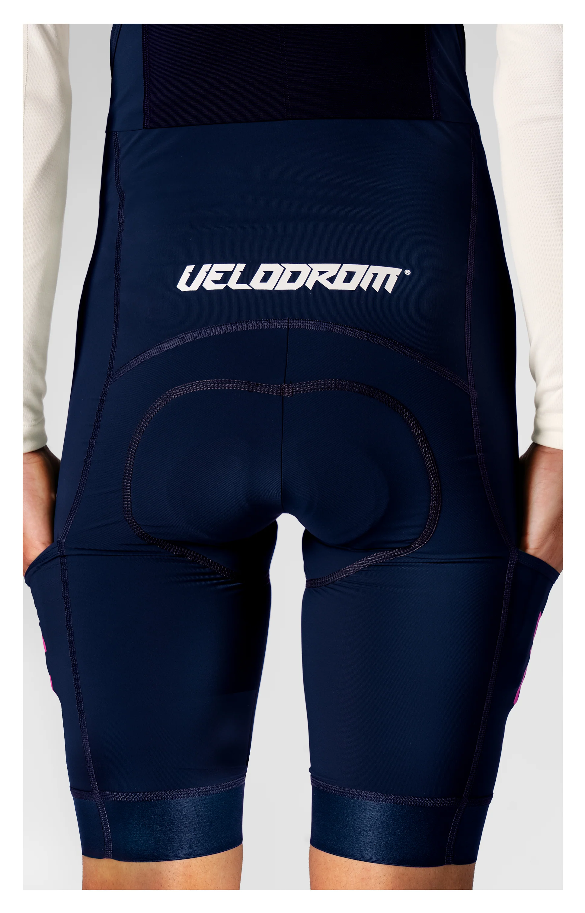 VELODROM Raceday 3.0 Cargo Bib Shorts - Navy/Pink - Image 3
