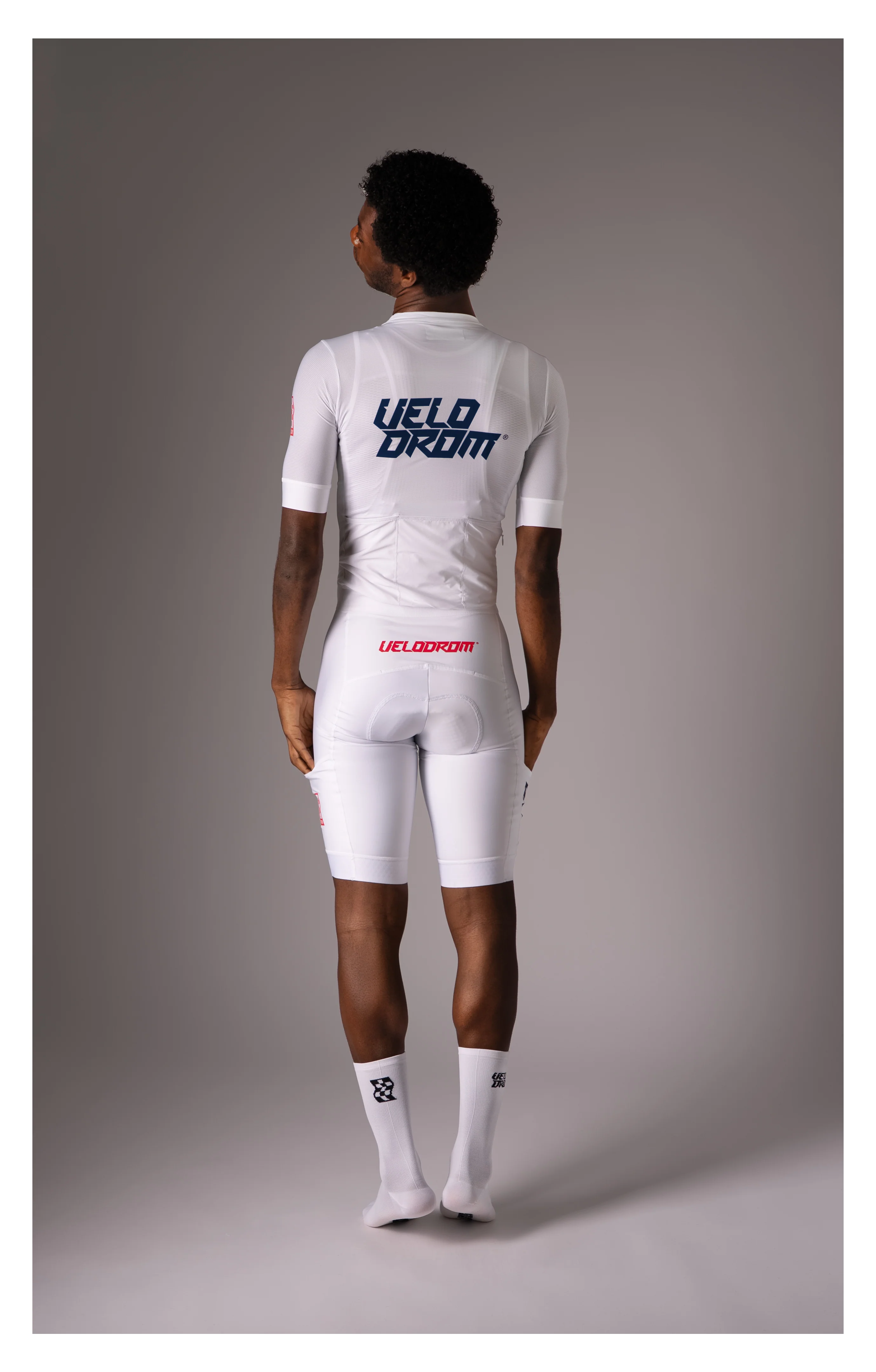 VELODROM Raceday 3.0 Cargo Bib Shorts - White/Navy/Flush Red - Image 6