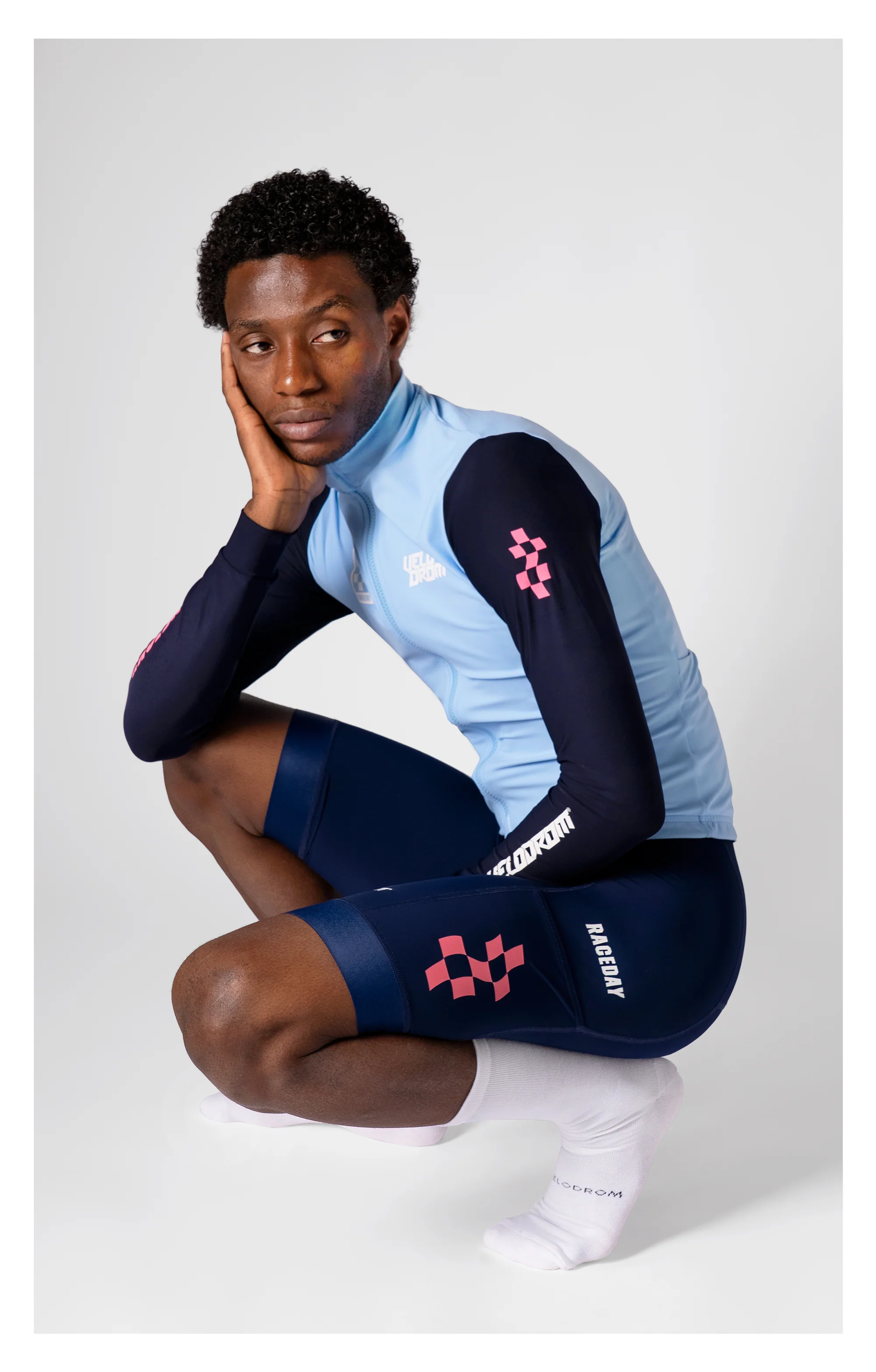 VELODROM RaceDay 3.0 Thermal Long Sleeve Jersey - Light Blue/Dark Navy Dual Sleeves - Image 4