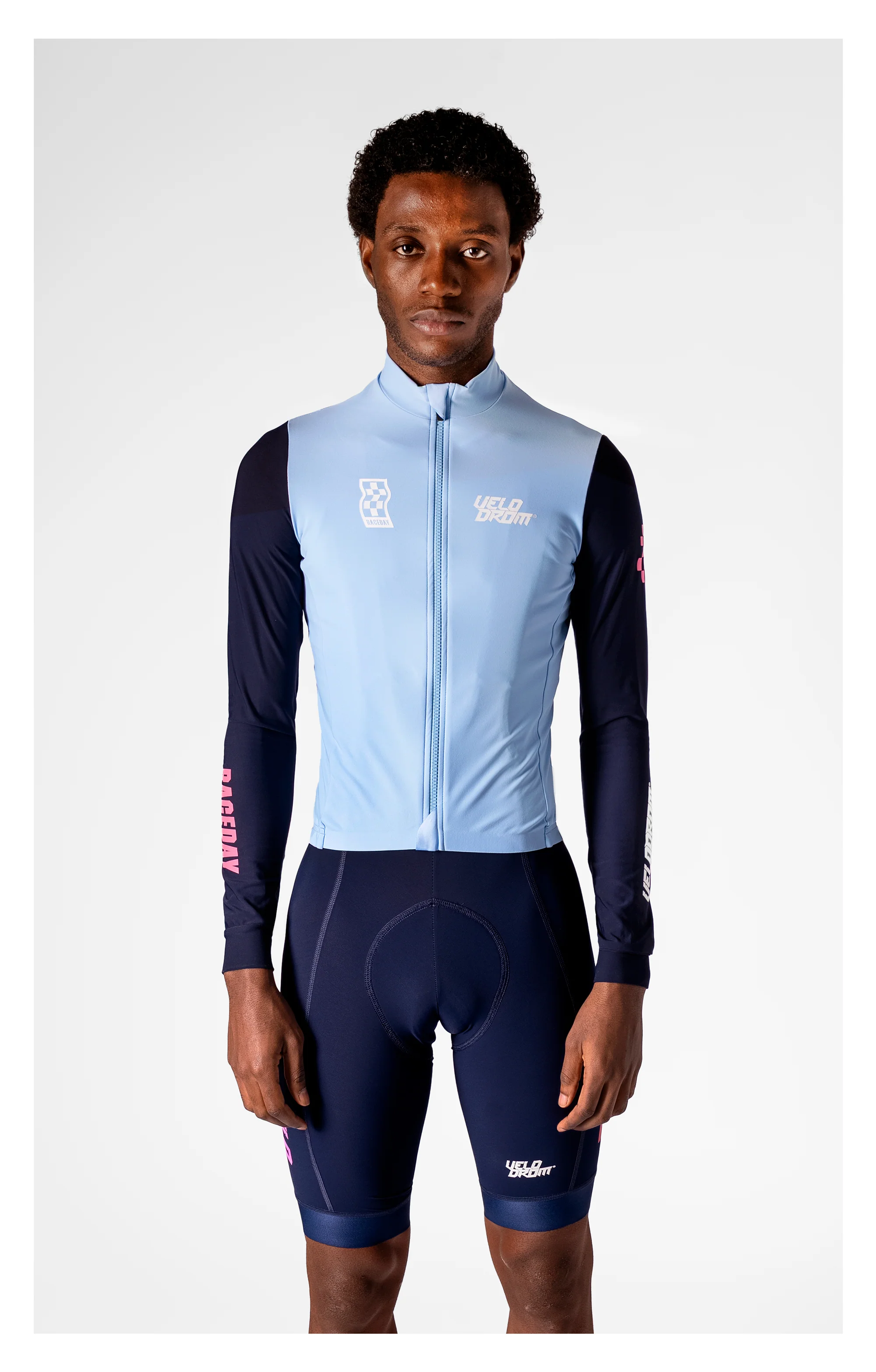 VELODROM RaceDay 3.0 Thermal Long Sleeve Jersey - Light Blue/Dark Navy Dual Sleeves - Image 5