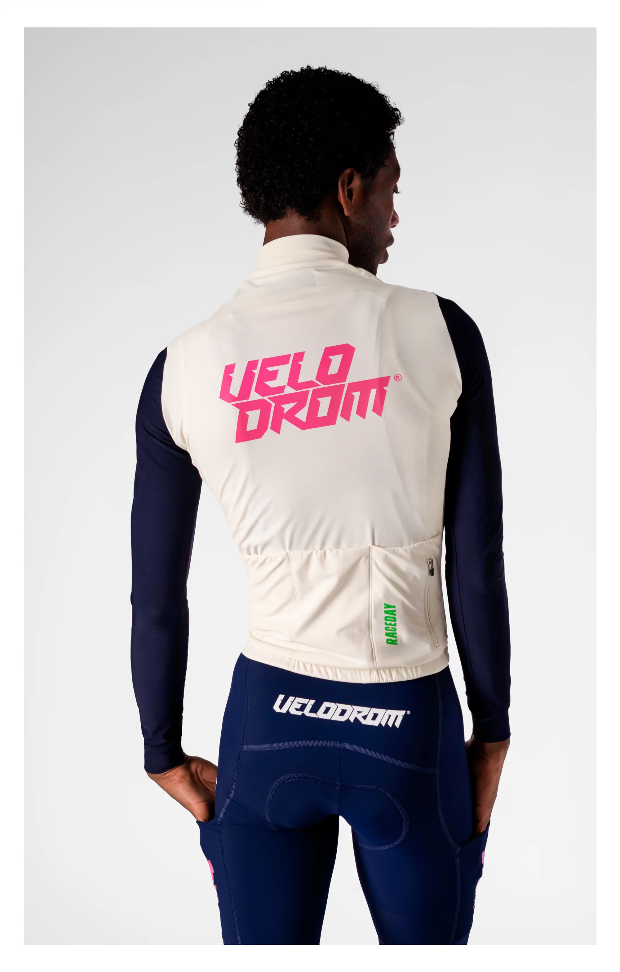 VELODROM RaceDay 3.0 Thermal Long Sleeve Jersey - Off White/Dark Navy Dual Sleeves - Image 2