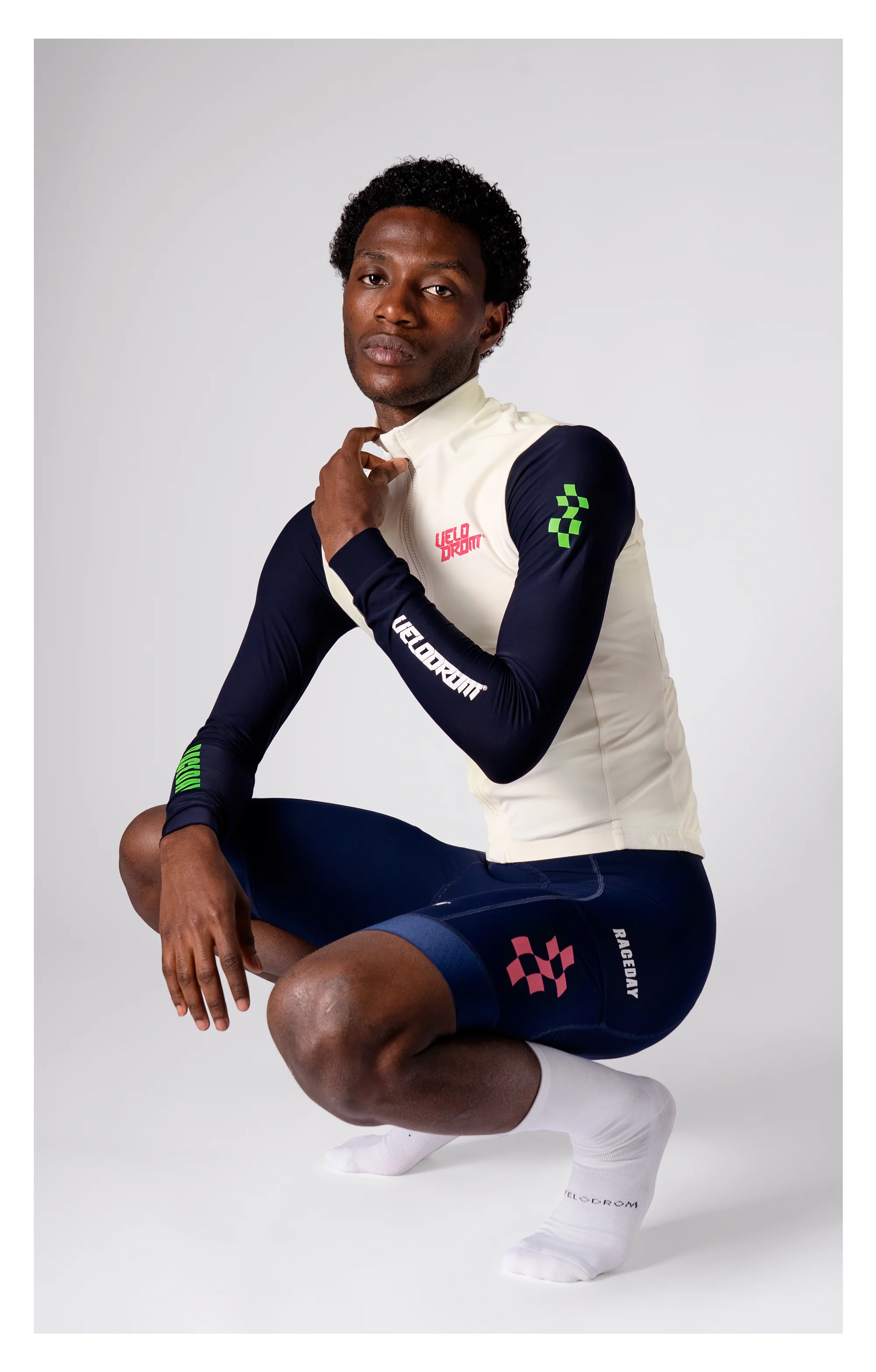VELODROM RaceDay 3.0 Thermal Long Sleeve Jersey - Off White/Dark Navy Dual Sleeves - Image 4