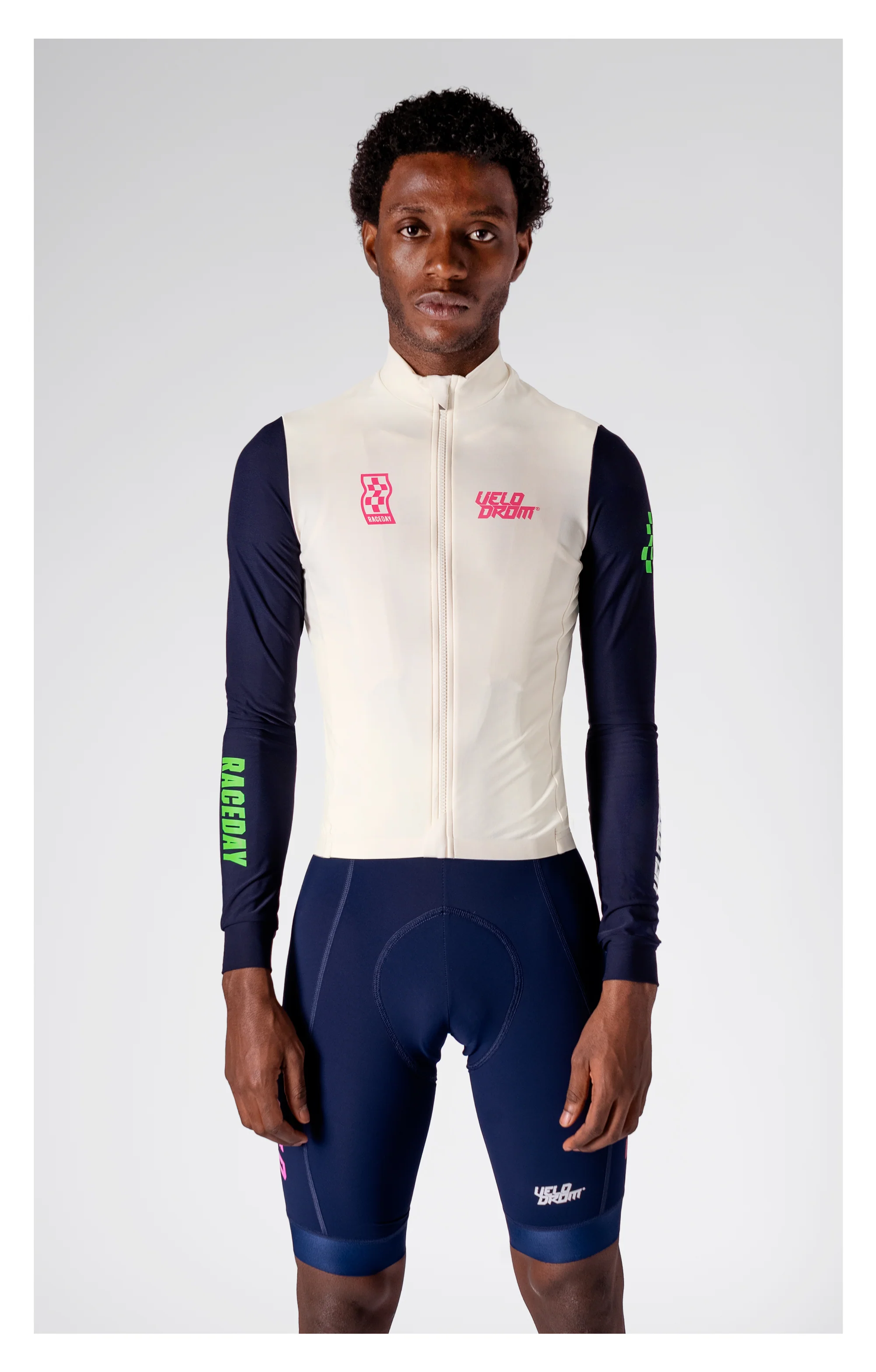 VELODROM RaceDay 3.0 Thermal Long Sleeve Jersey - Off White/Dark Navy Dual Sleeves - Image 5