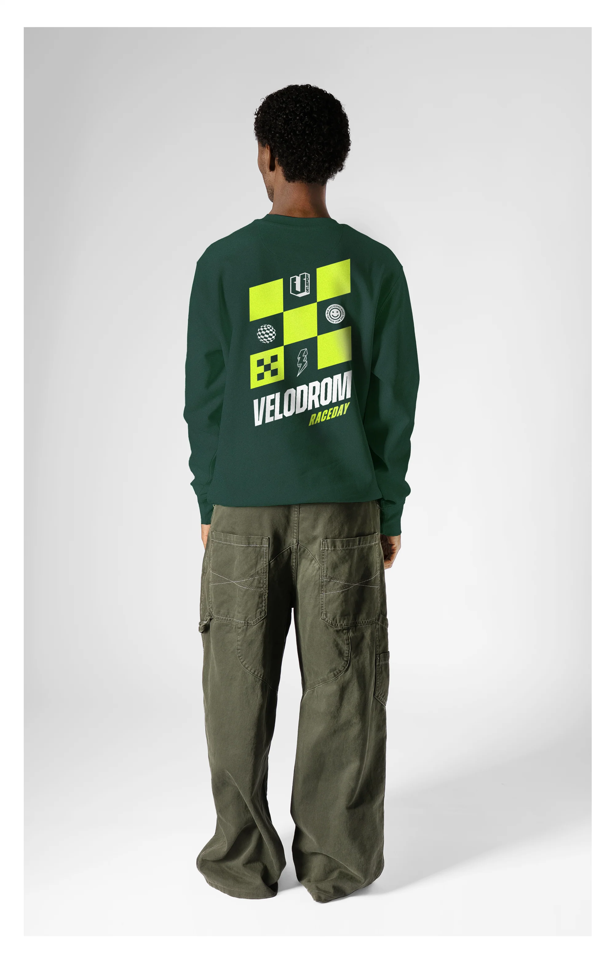 VELODROM Raceday Checkered Sweatshirt - Green/Lime/White - Image 2