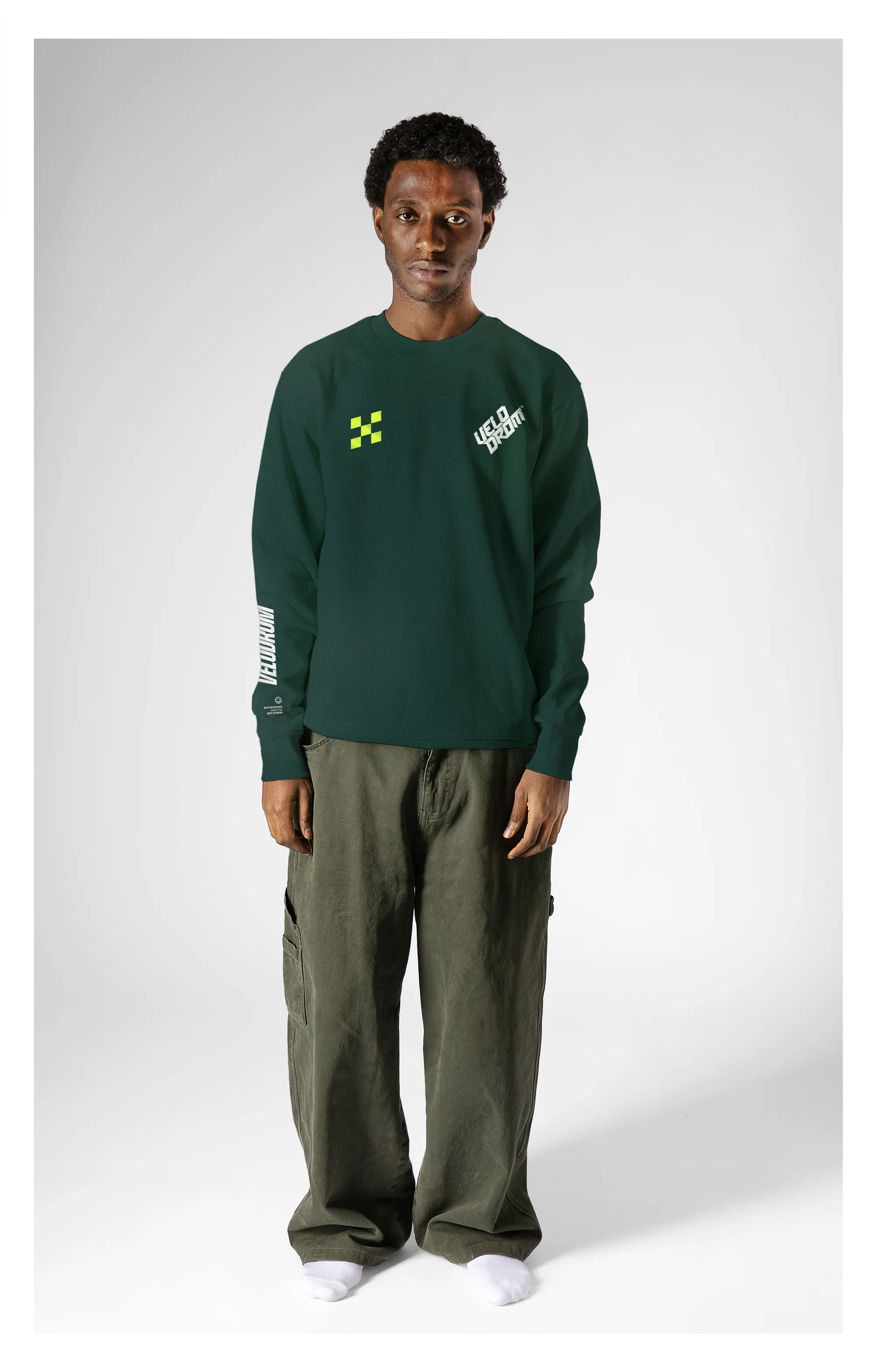 VELODROM Raceday Checkered Sweatshirt - Green/Lime/White - Image 3