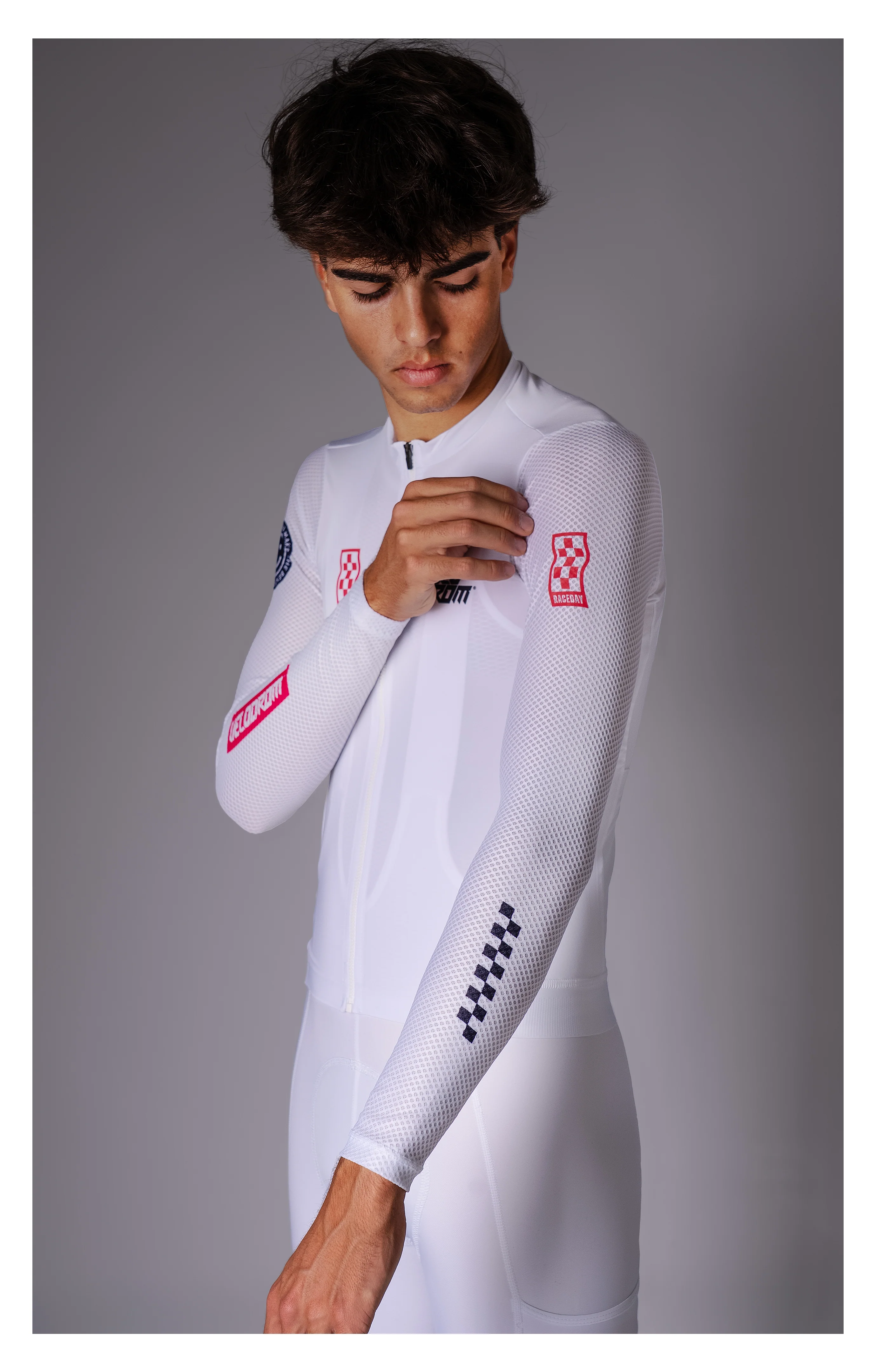 VELODROM Raceday 3.0 Thermal Light Long Sleeve Jersey - White/Navy/Flush Red - Image 3