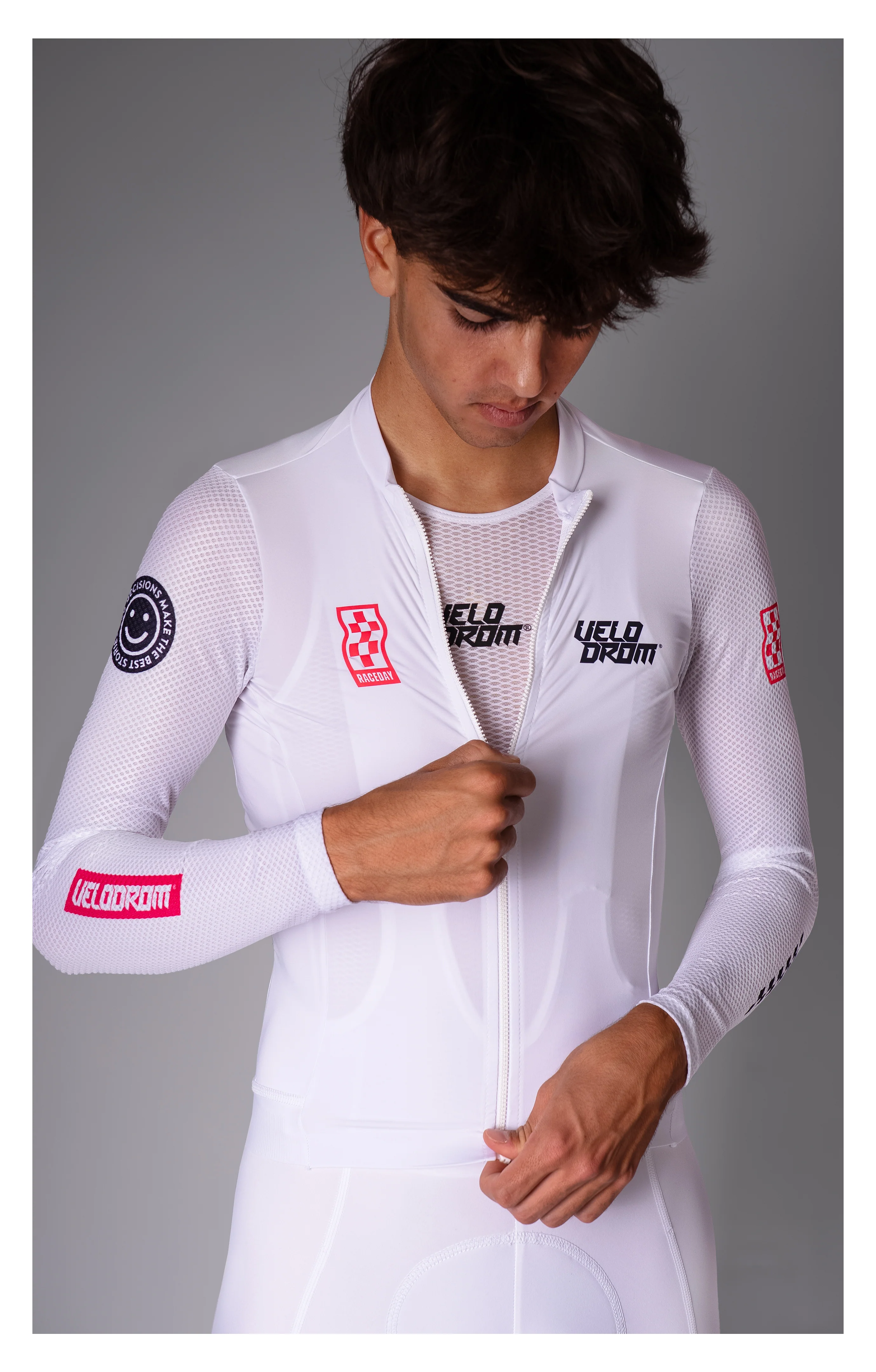 VELODROM Raceday 3.0 Thermal Light Long Sleeve Jersey - White/Navy/Flush Red - Image 4