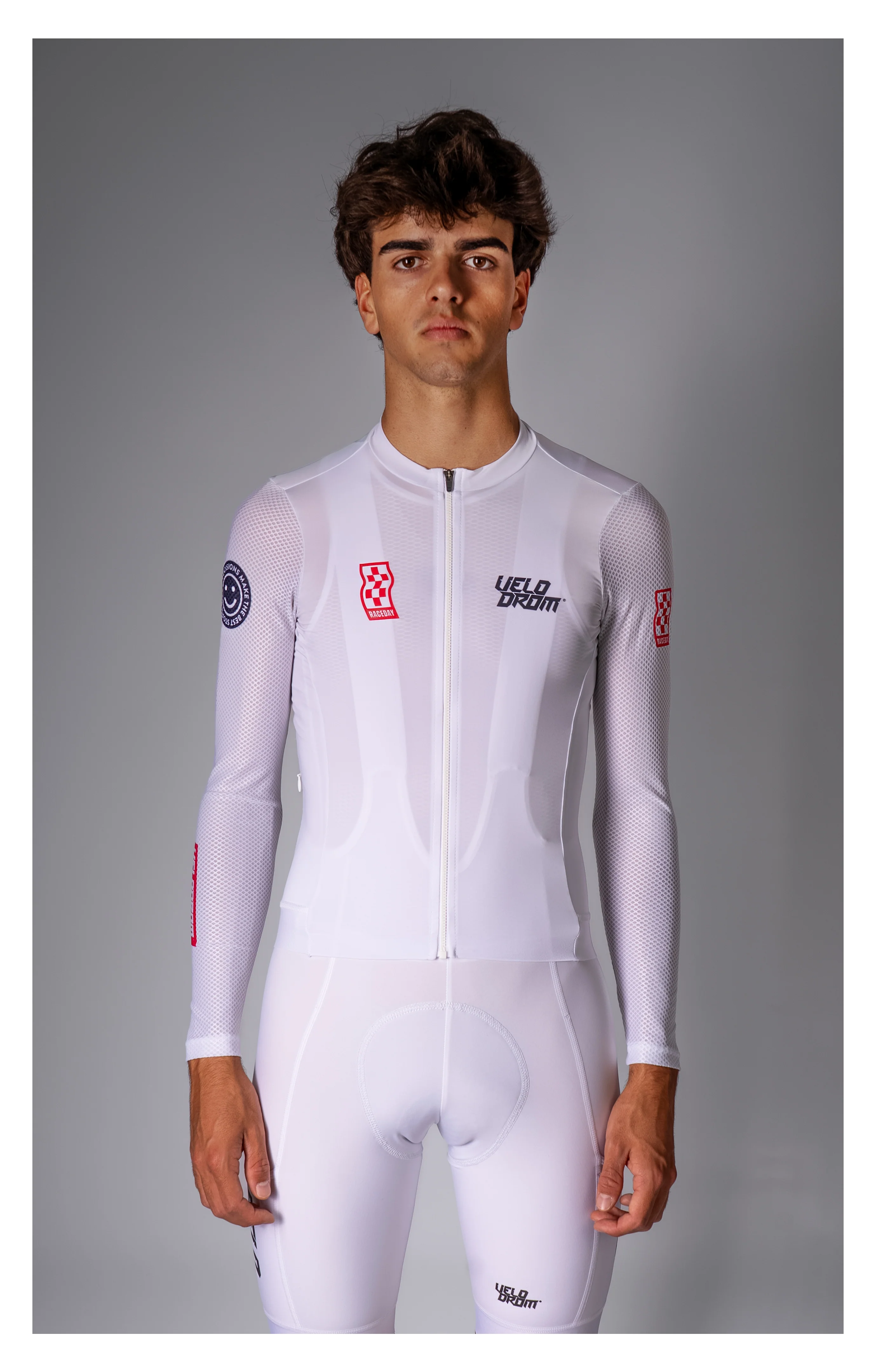 VELODROM Raceday 3.0 Thermal Light Long Sleeve Jersey - White/Navy/Flush Red - Image 5