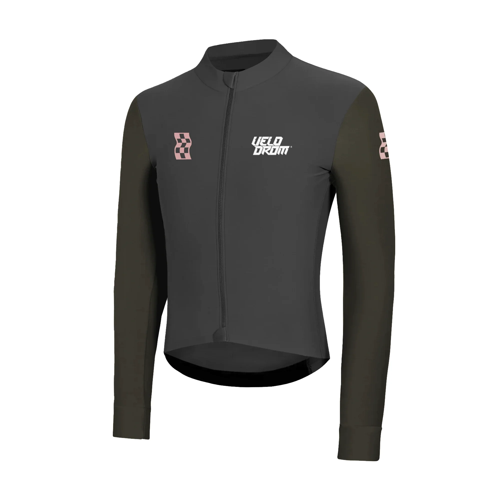 VELODROM RaceDay Thermal Long Sleeve Jersey - Dark Grey/Light Brown Dual Sleeves - Image 4