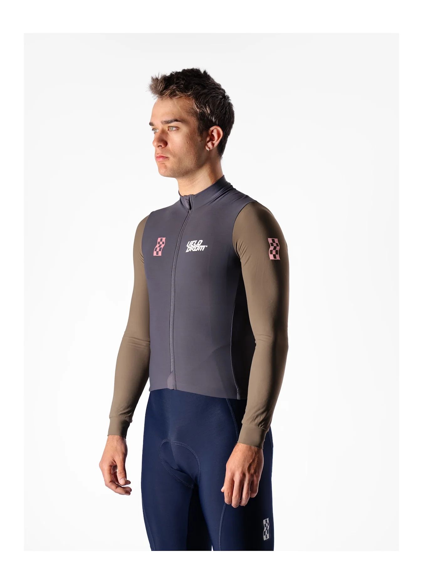 VELODROM RaceDay Thermal Long Sleeve Jersey - Dark Grey/Light Brown Dual Sleeves - Image 5