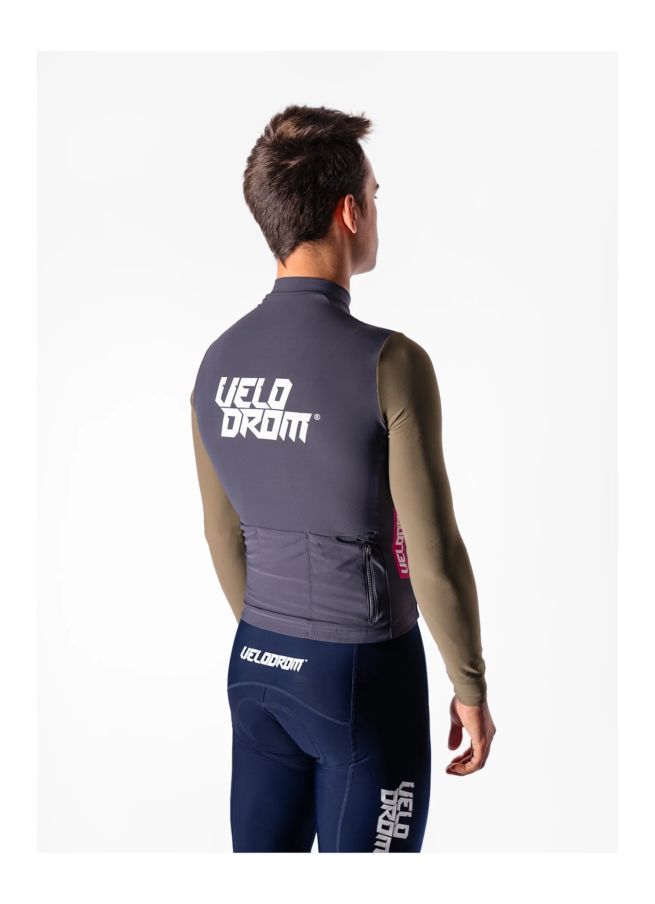VELODROM RaceDay Thermal Long Sleeve Jersey - Dark Grey/Light Brown Dual Sleeves - Image 6