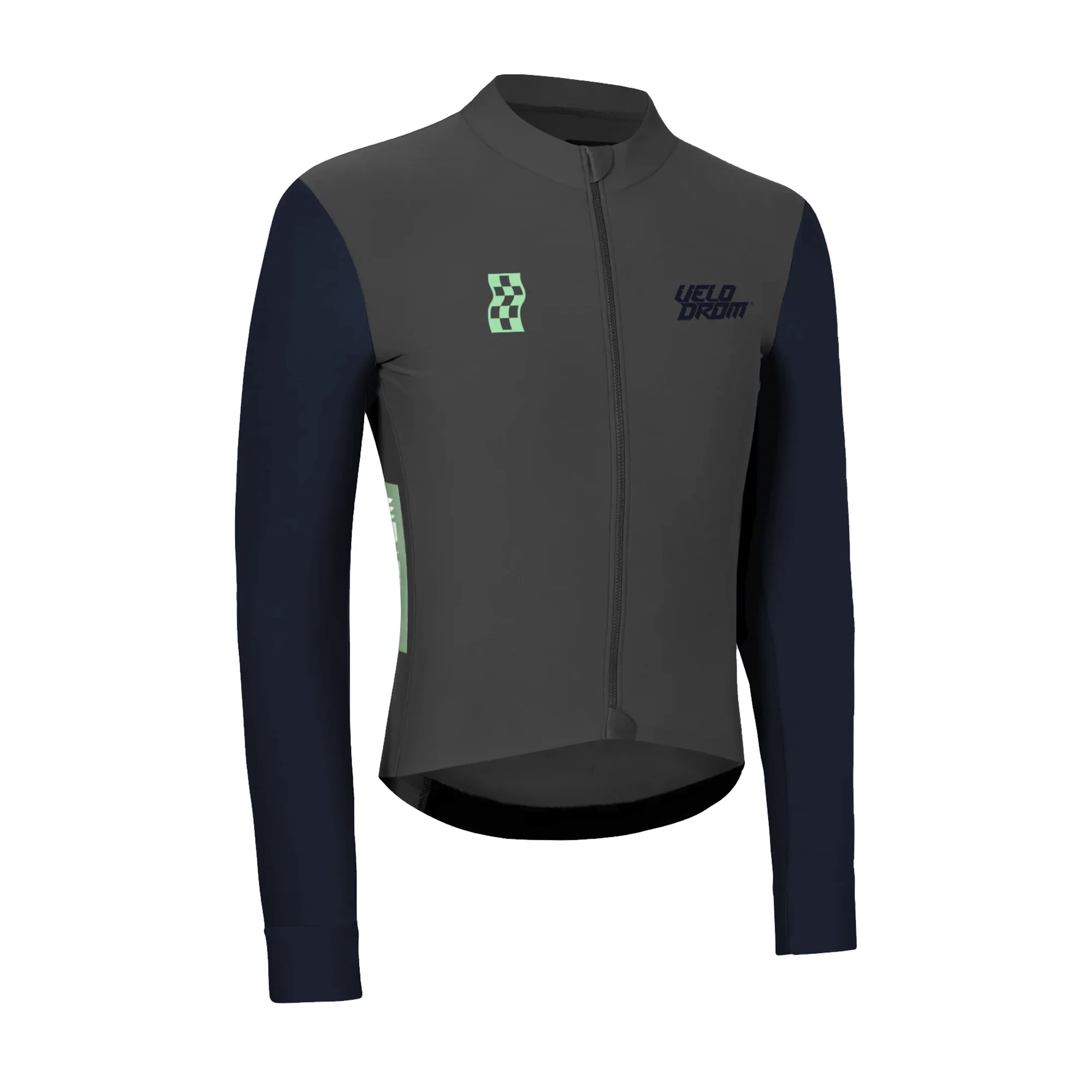 VELODROM RaceDay Thermal Long Sleeve Jersey - Medium Grey/Navy Dual Sleeves - Image 3