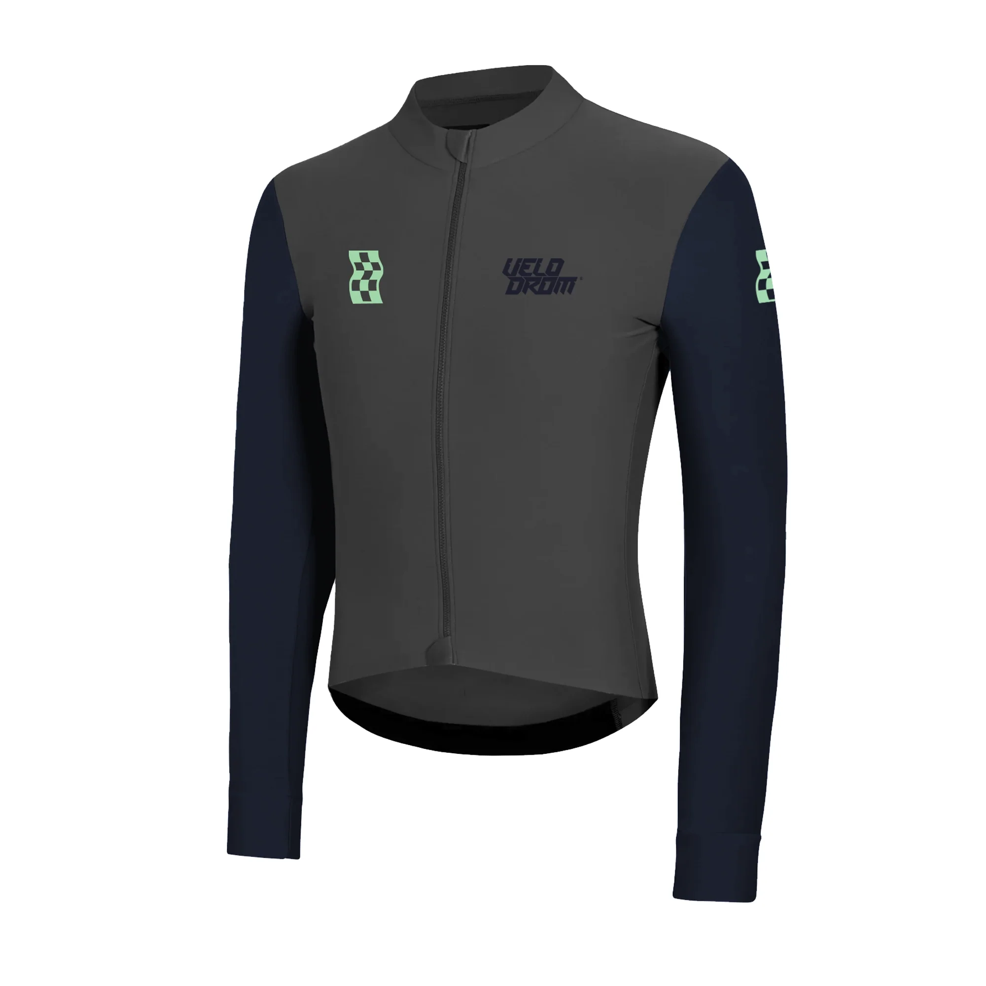 VELODROM RaceDay Thermal Long Sleeve Jersey - Medium Grey/Navy Dual Sleeves - Image 4