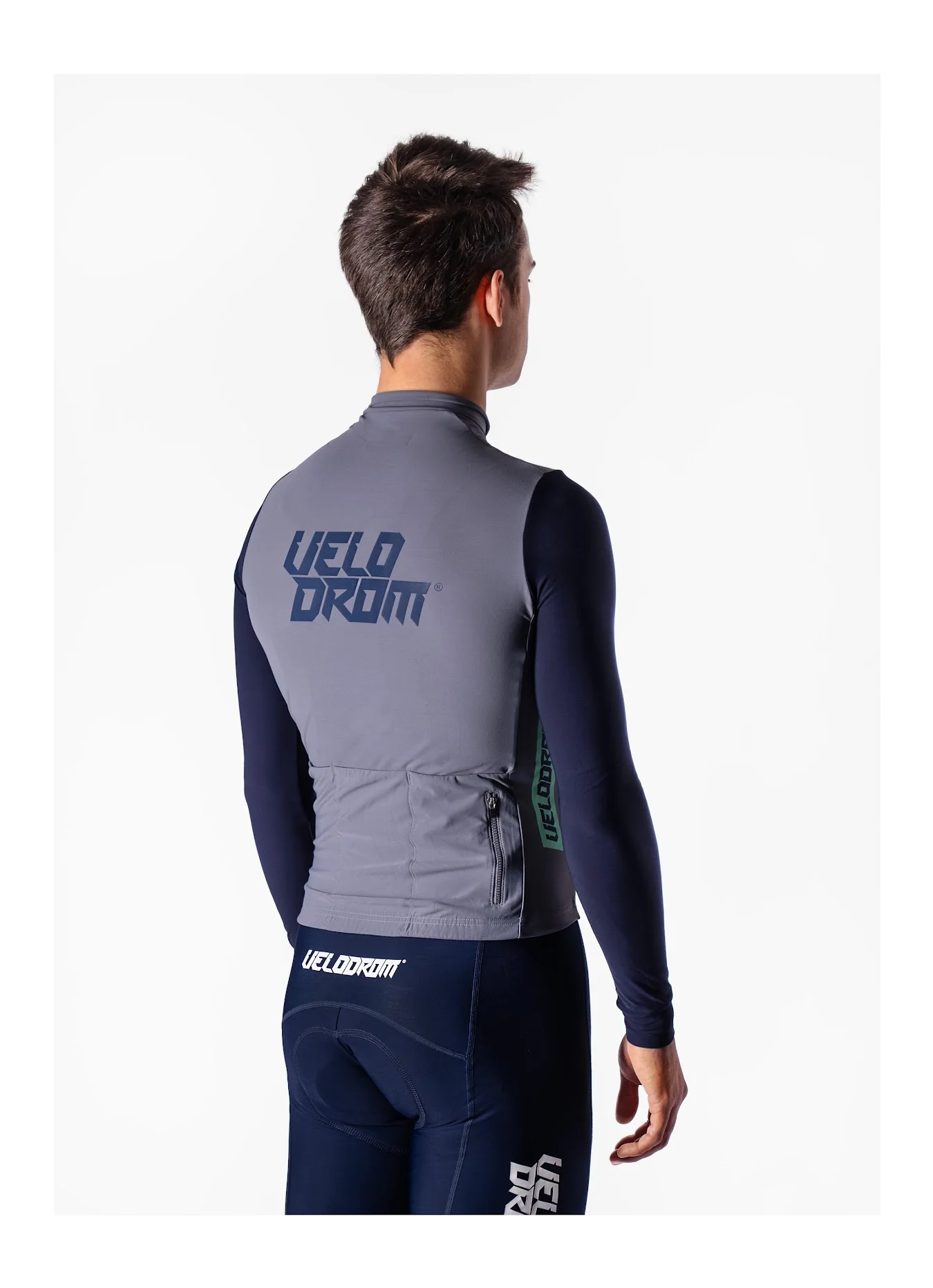 VELODROM RaceDay Thermal Long Sleeve Jersey - Medium Grey/Navy Dual Sleeves - Image 7