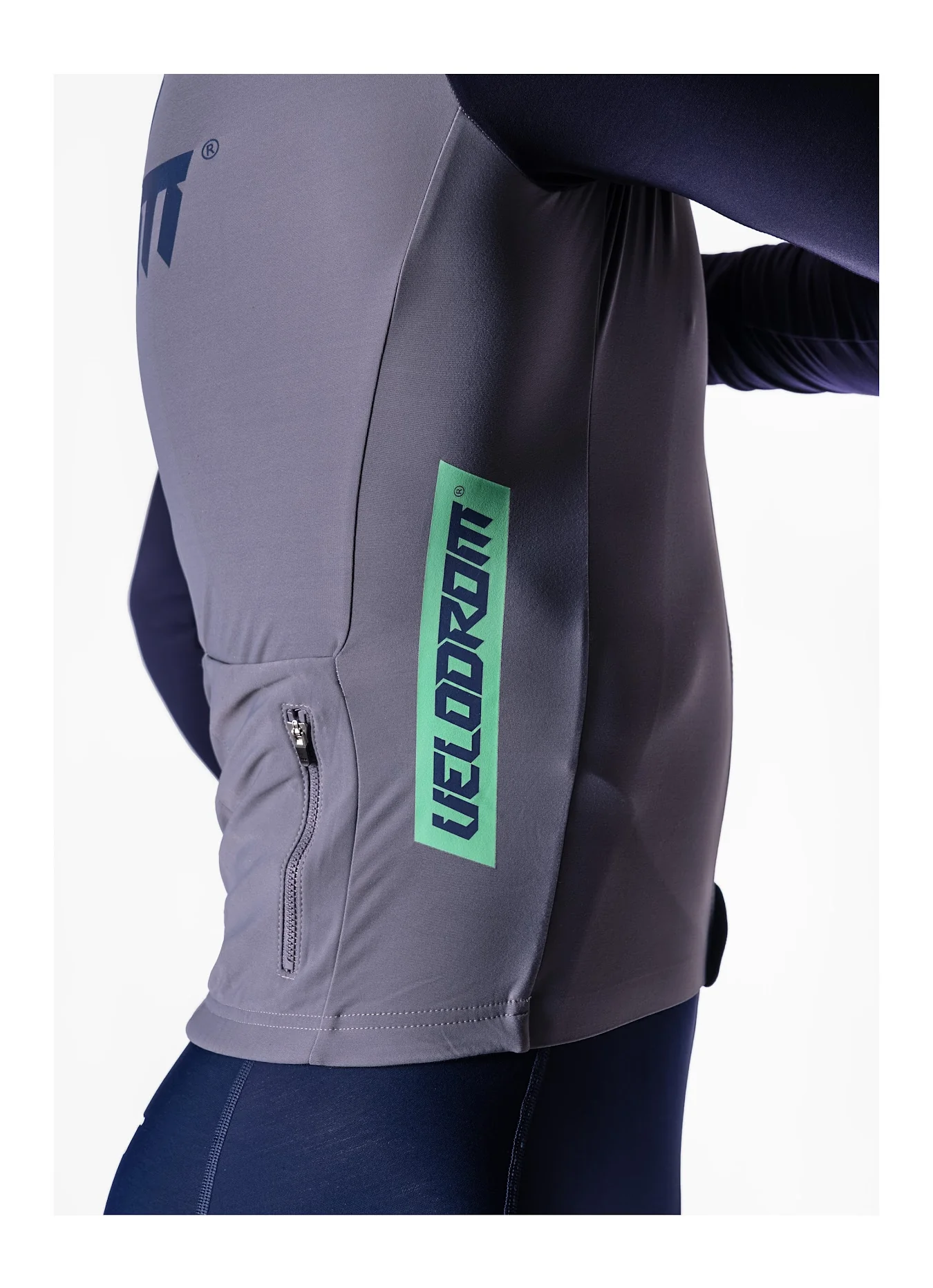 VELODROM RaceDay Thermal Long Sleeve Jersey - Medium Grey/Navy Dual Sleeves - Image 8