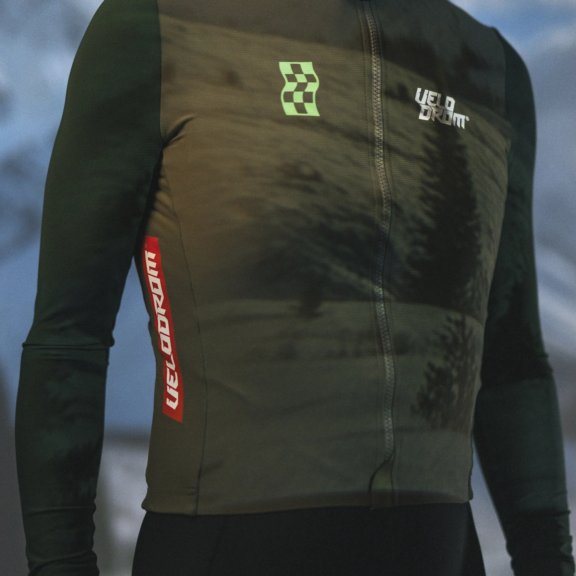 VELODROM RaceDay Thermal Long Sleeve Jersey  - Dark Olive/Pine Groove Dual Sleeves - Image 11