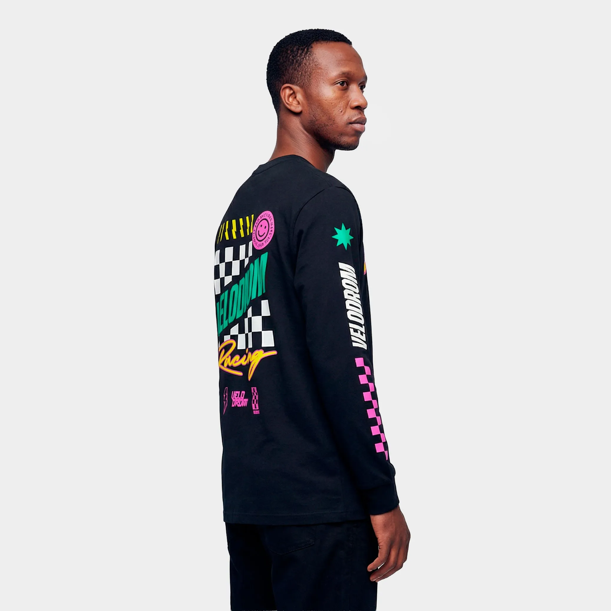 VELODROM S6 Long Sleeve Tee  - Hand Printed Black/Multi - Image 3
