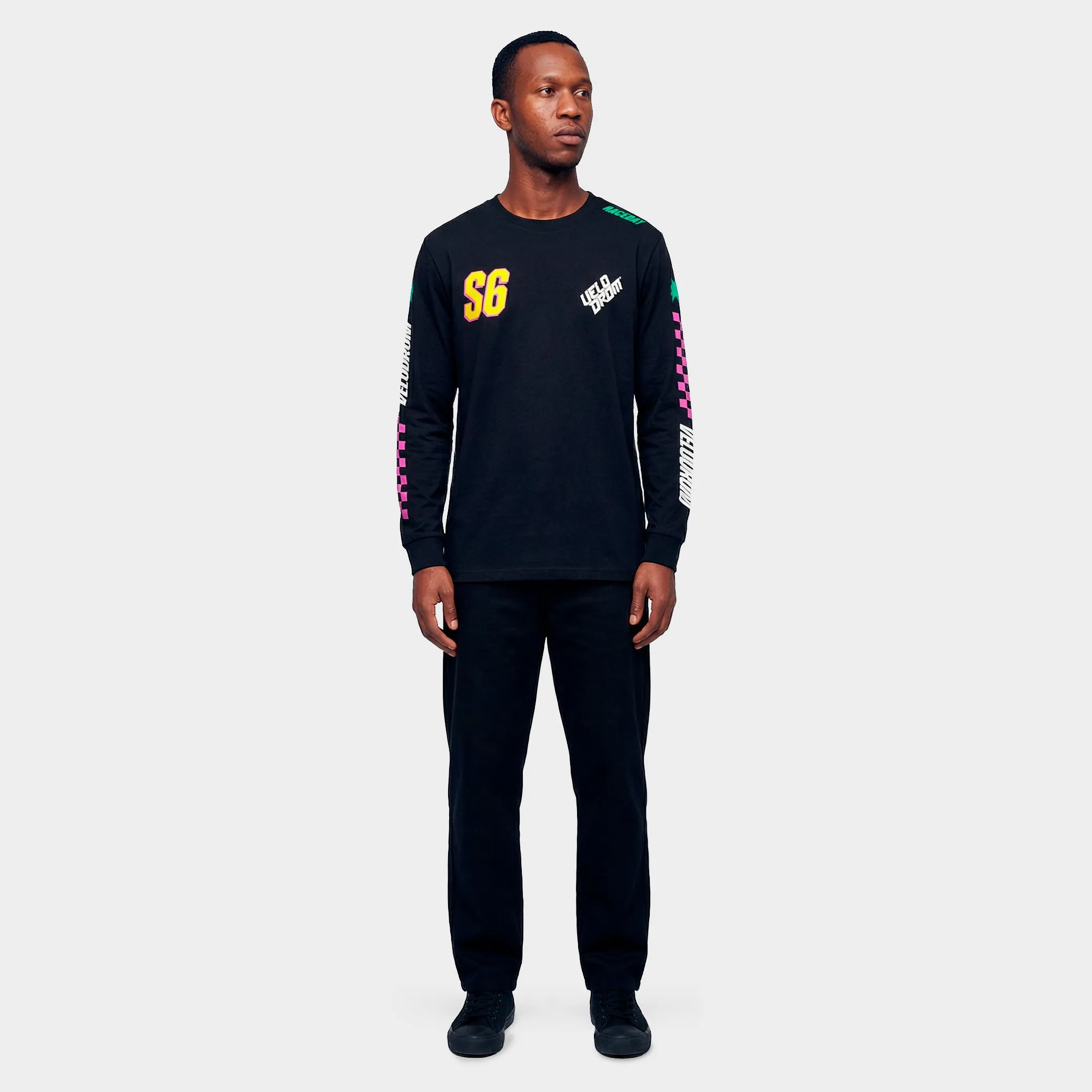 VELODROM S6 Long Sleeve Tee  - Hand Printed Black/Multi - Image 4