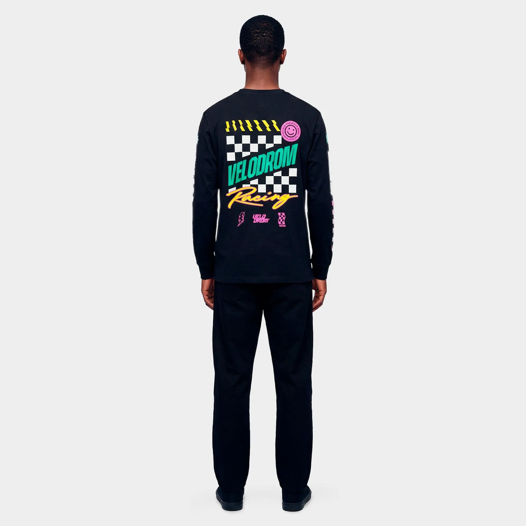 VELODROM S6 Long Sleeve Tee  - Hand Printed Black/Multi - Image 5