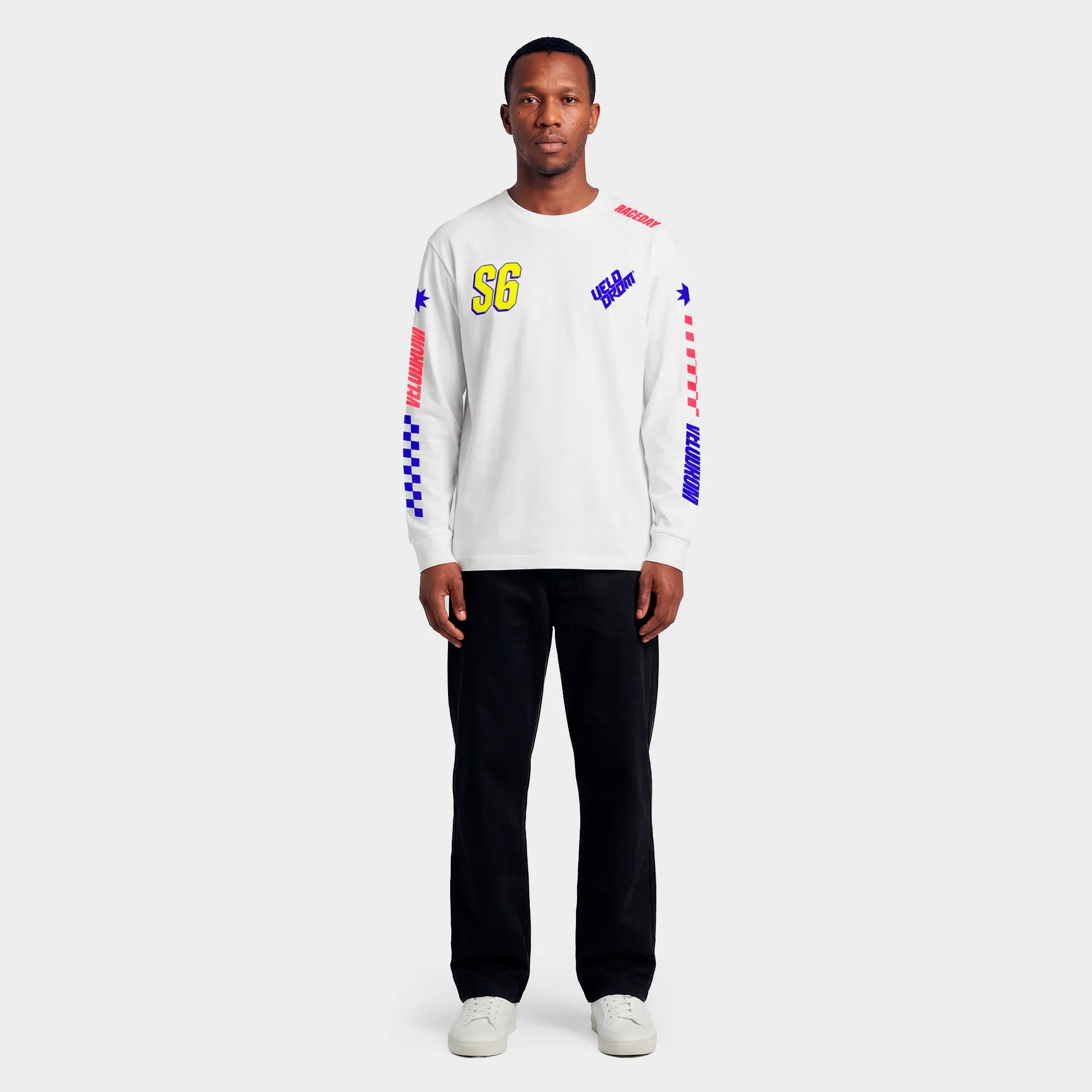 VELODROM S6 Long Sleeve Tee - Hand Printed White/Multi - Image 3