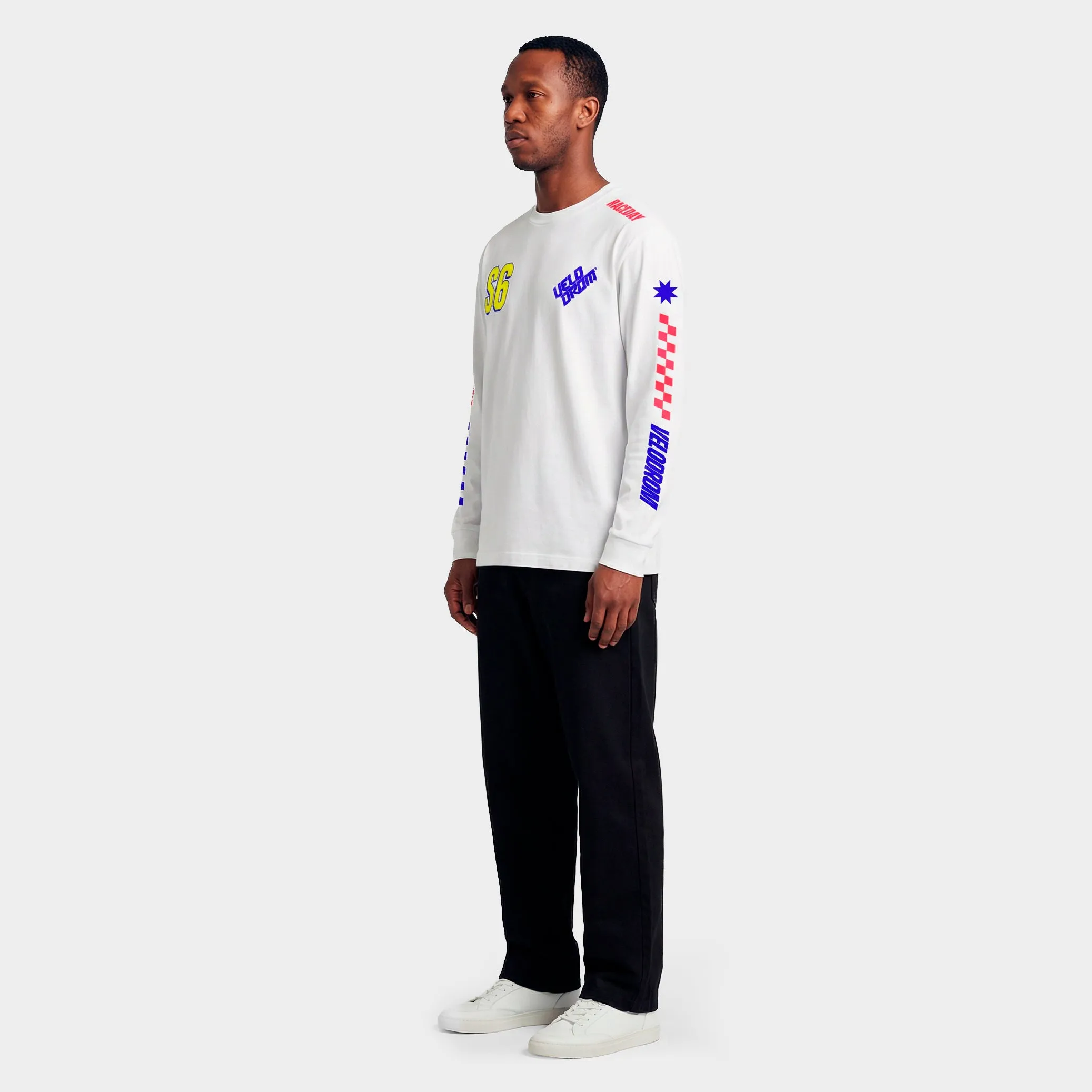 VELODROM S6 Long Sleeve Tee - Hand Printed White/Multi - Image 4