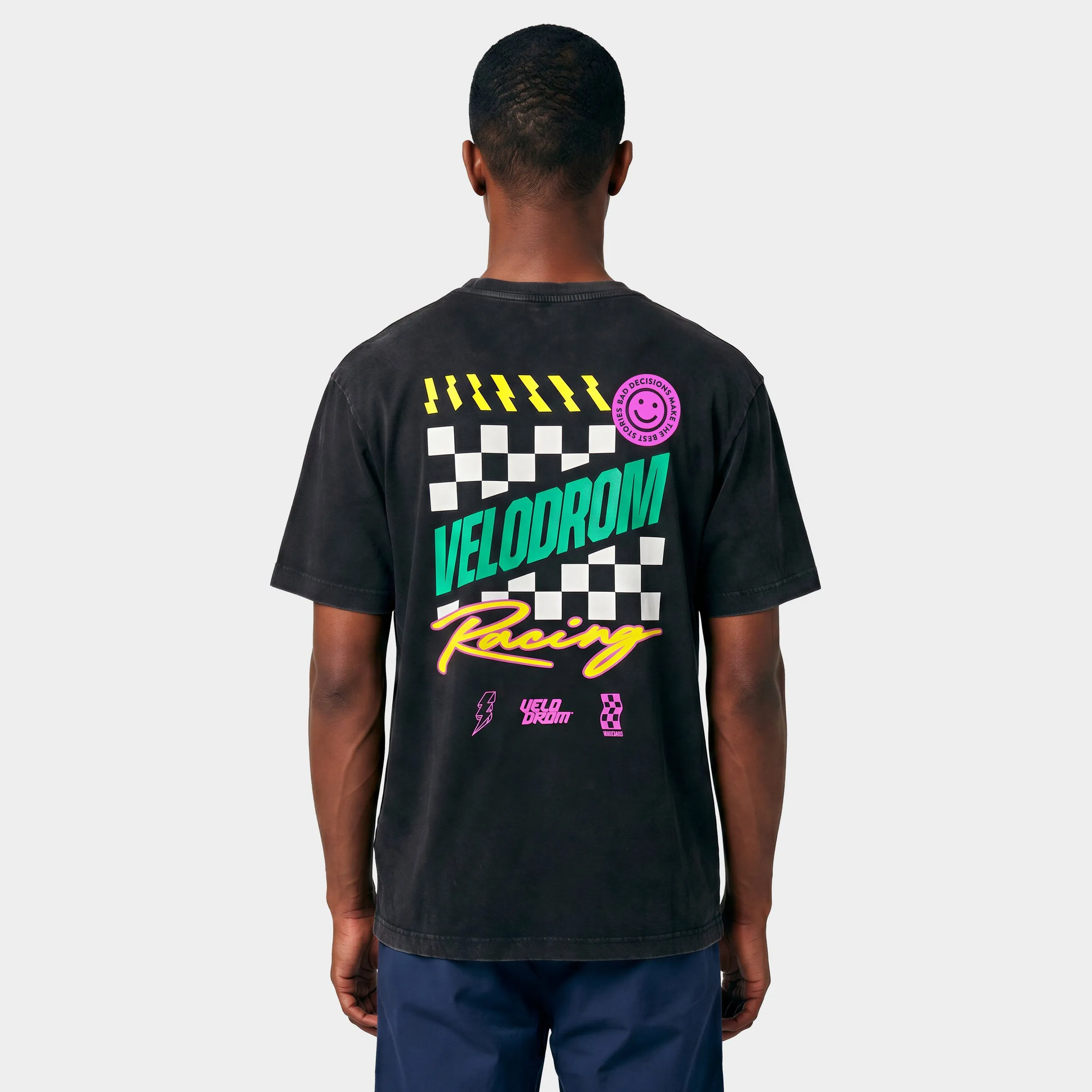 VELODROM S6 Tshirt - Hand Printed Washed Black/Multi - Image 3