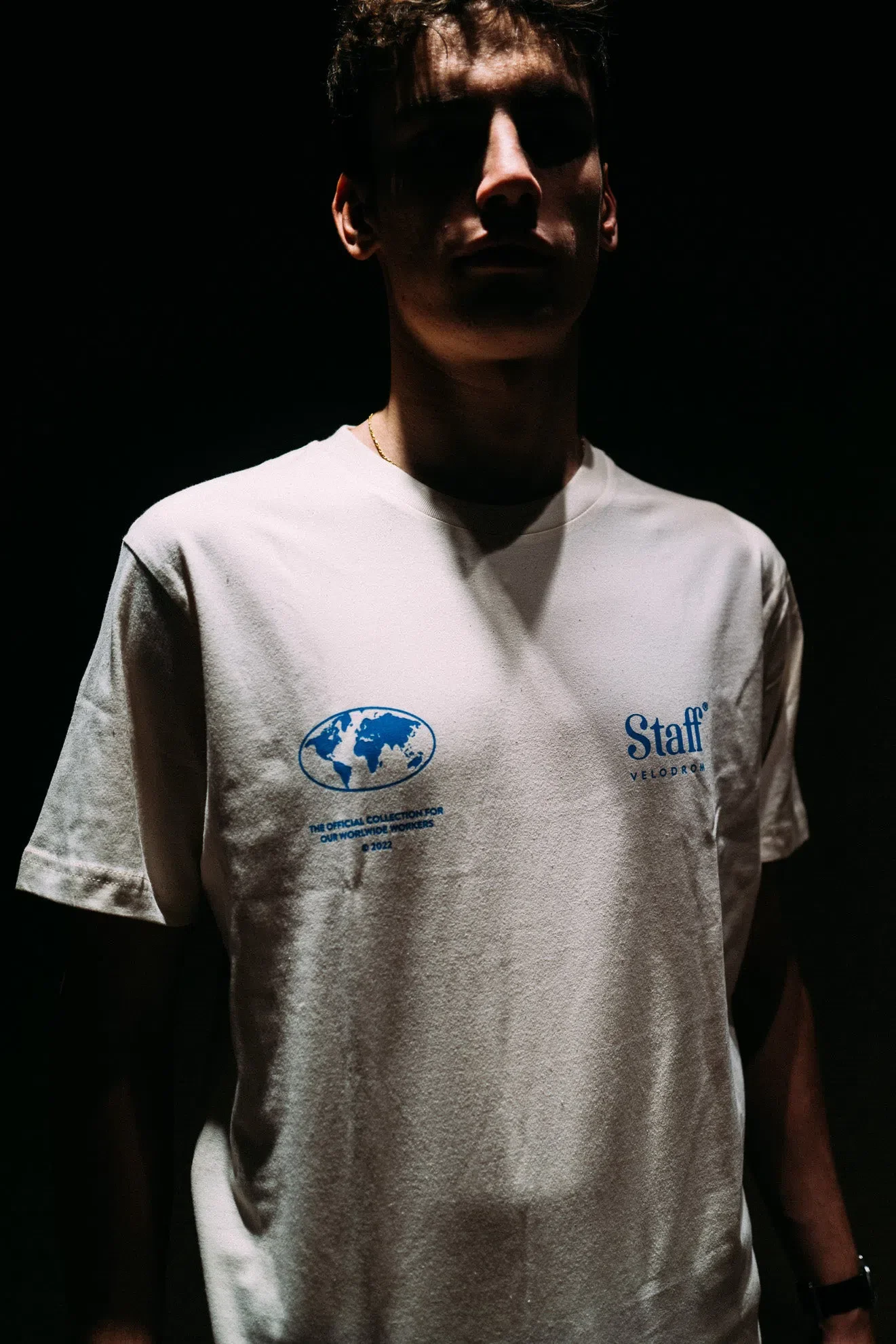 VELODROM Staff Tshirt - White/Electric Banana Blue - Image 3