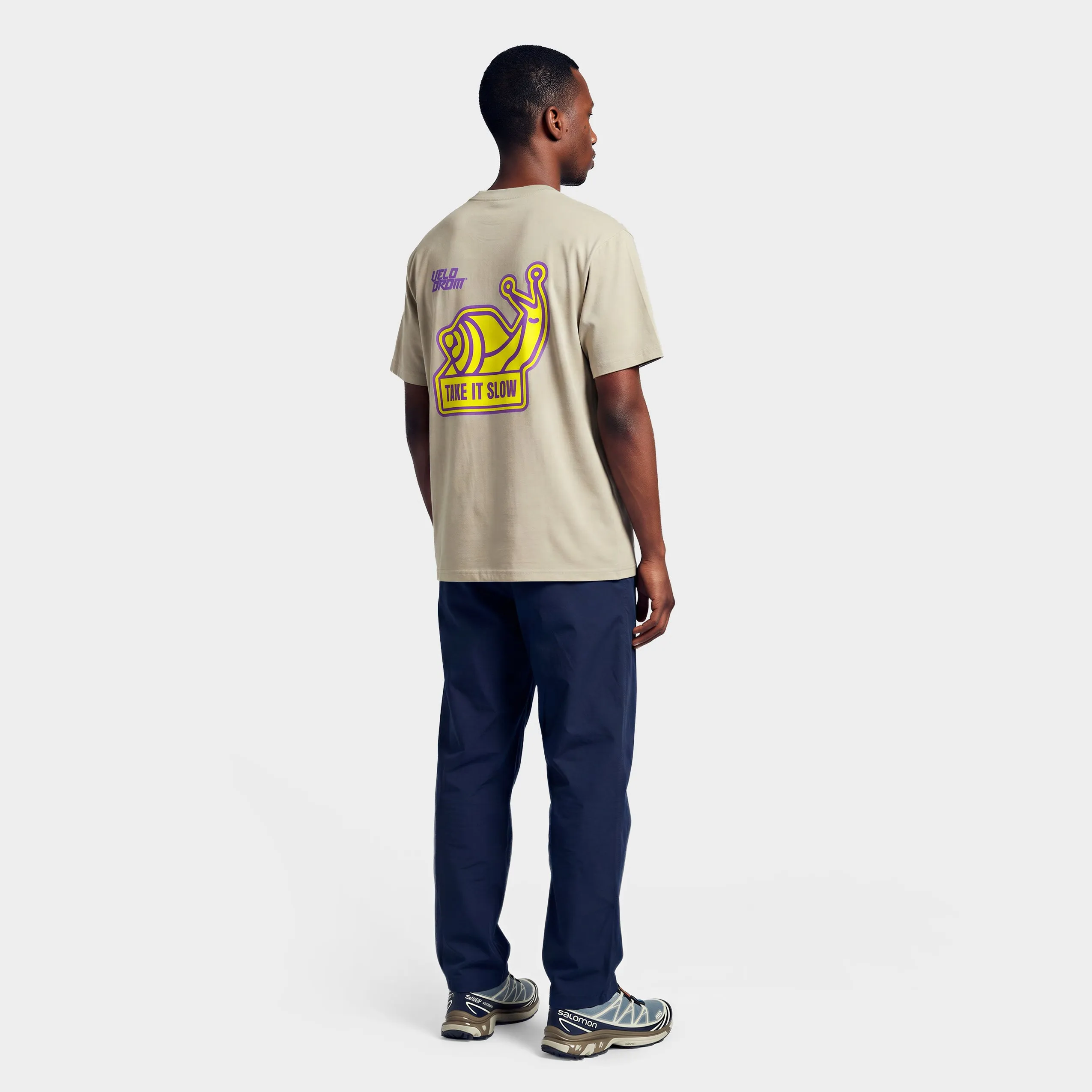 VELODROM Take It Slow Tshirt - Sand Yellow/Purple Graphics - Image 2