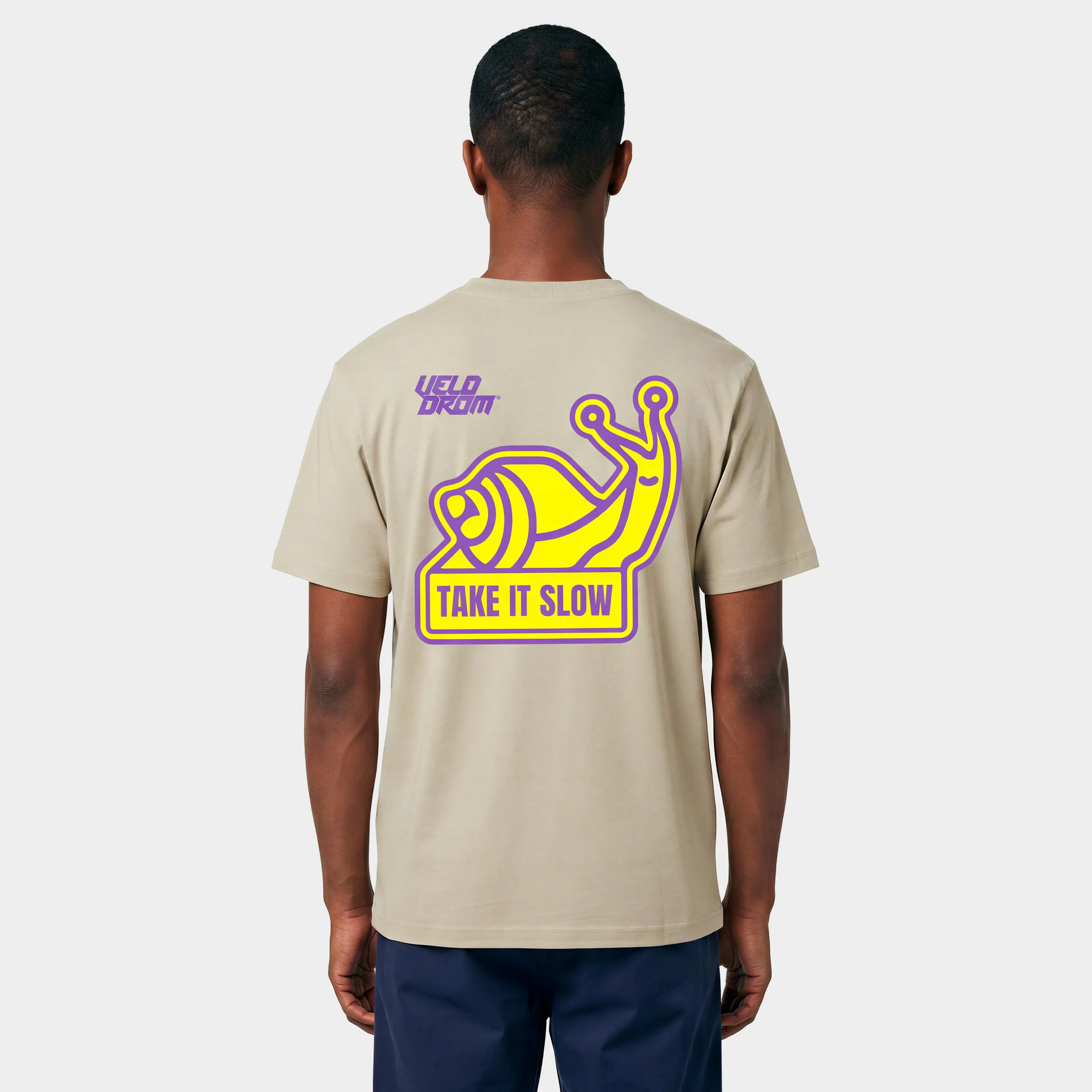 VELODROM Take It Slow Tshirt - Sand Yellow/Purple Graphics - Image 3