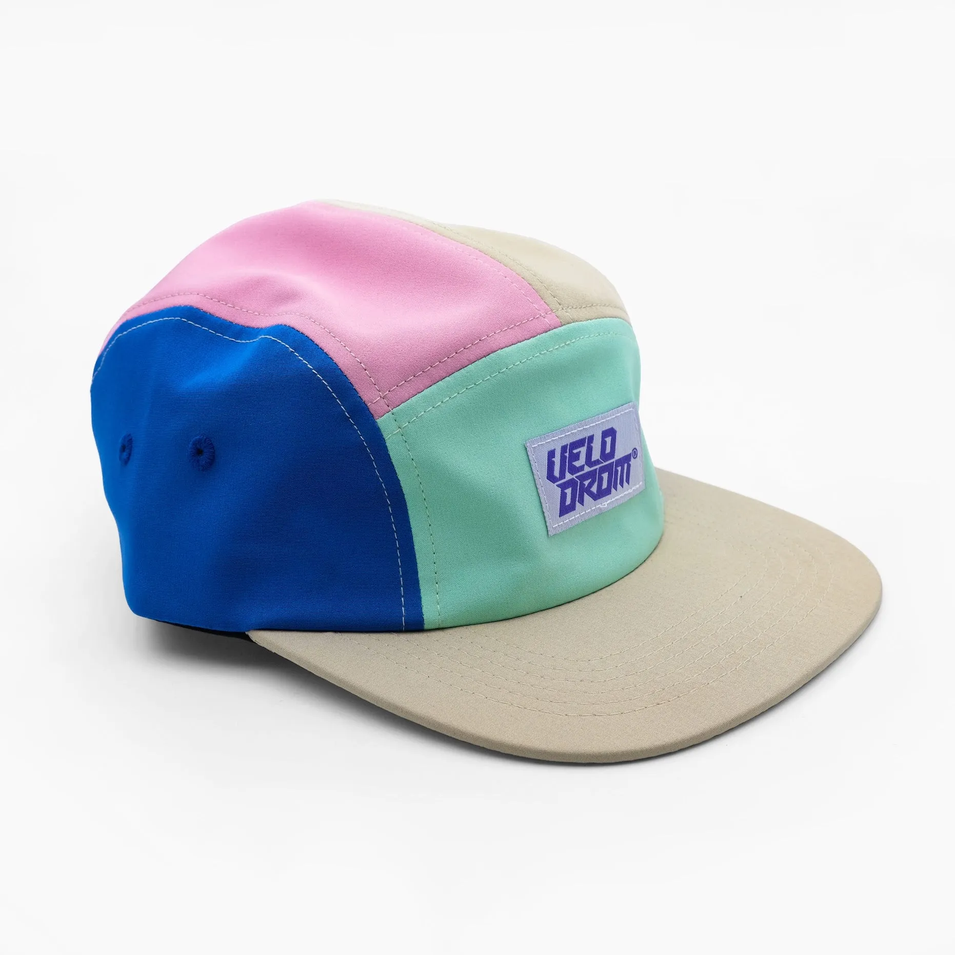 VELODROM Trail 5 Panel Casual Cap - Beige/LightGReen/Blue/Pink - Image 2