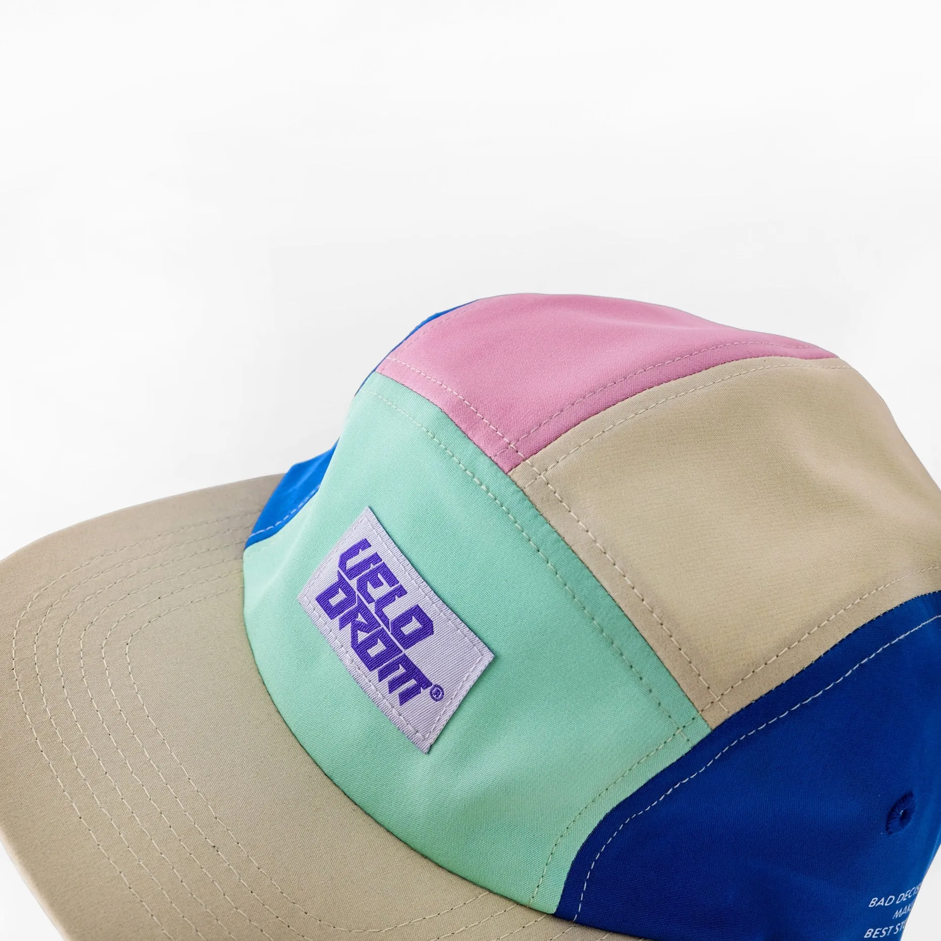 VELODROM Trail 5 Panel Casual Cap - Beige/LightGReen/Blue/Pink - Image 6