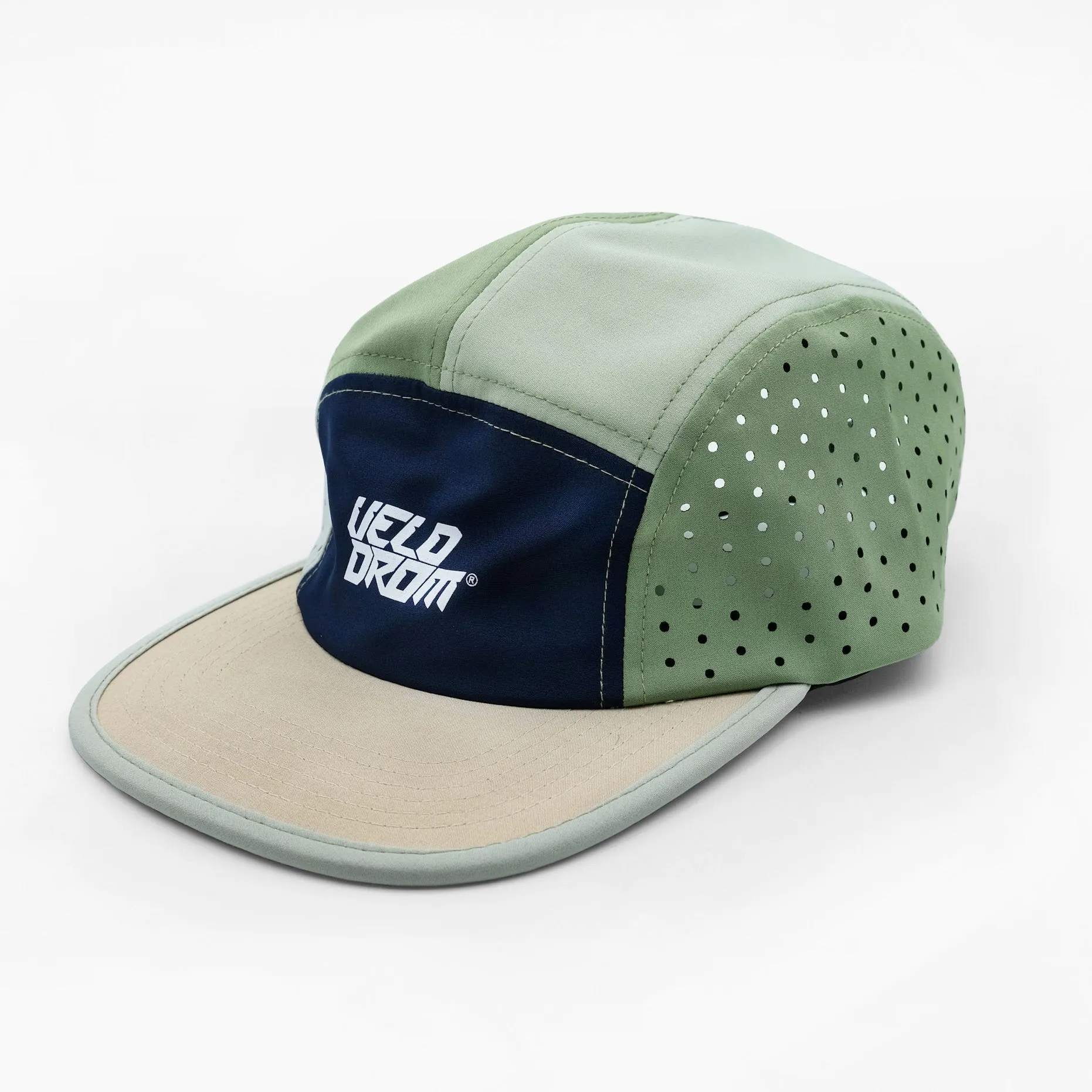 VELODROM Trail 5 Panel Casual Cap - Beige/Navy/Moss Green