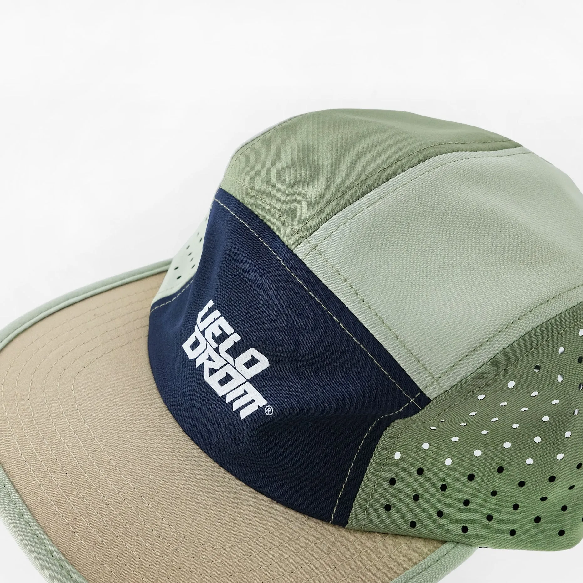 VELODROM Trail 5 Panel Casual Cap - Beige/Navy/Moss Green - Image 6