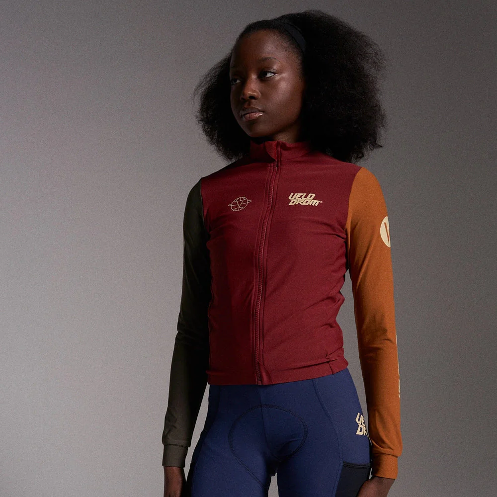 VELODROM RaceDay Thermal Long Sleeve Jersey AW23 - Burgundy Dual Sleeves - Image 4