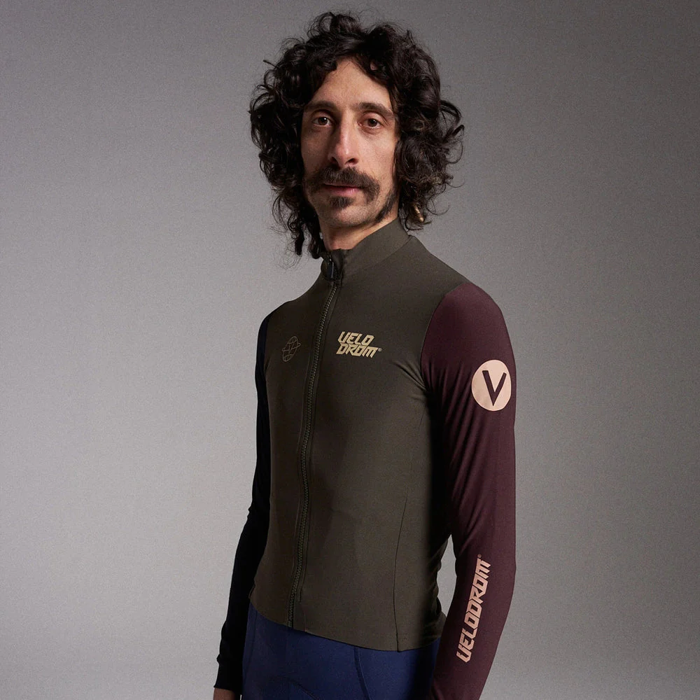 VELODROM RaceDay Thermal Long Sleeve Jersey AW23 - Olive Green Dual Sleeves - Image 3