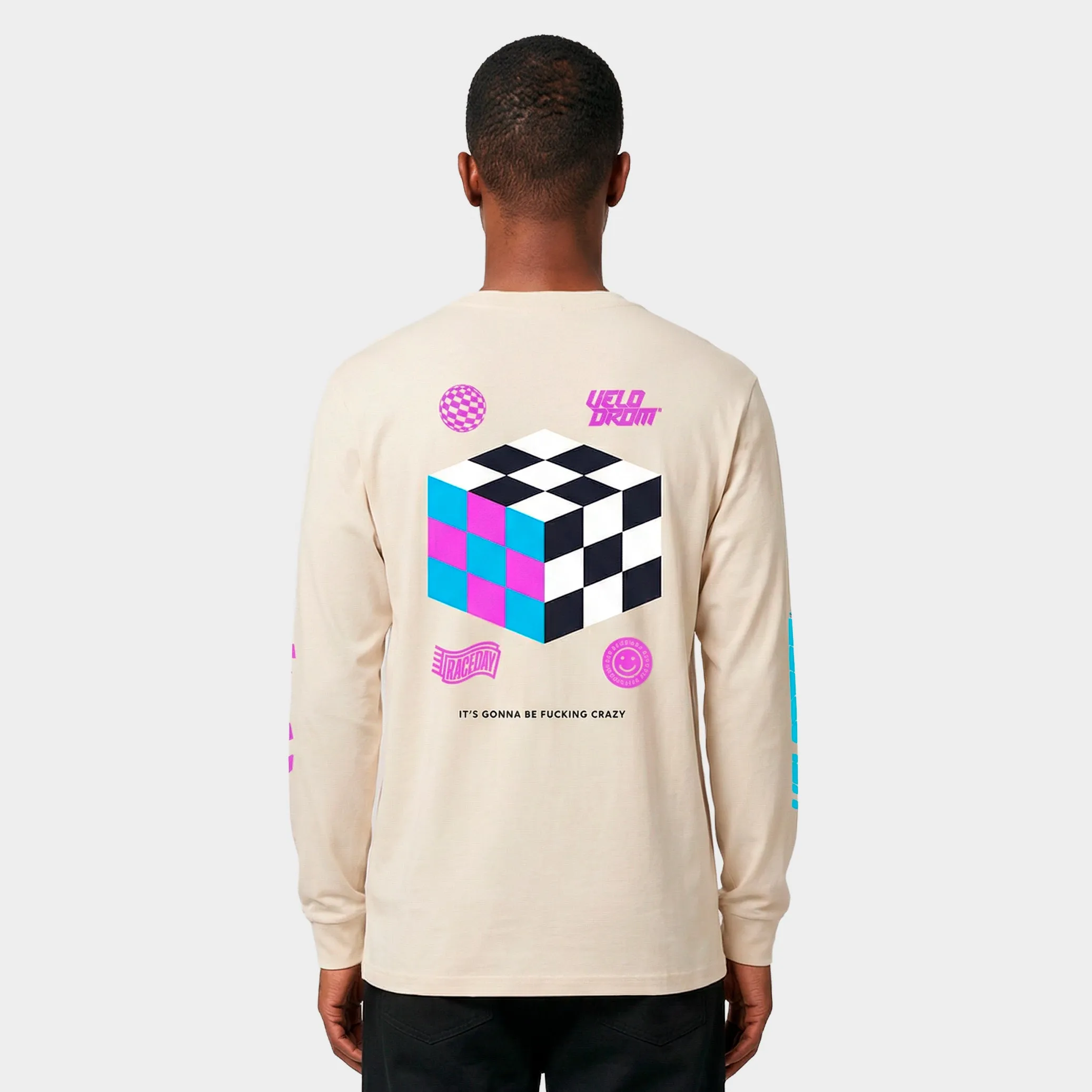VELODROM XPeriment Long Sleeve Tee - Hand Printed Off White/Fade Aubergine - Image 2