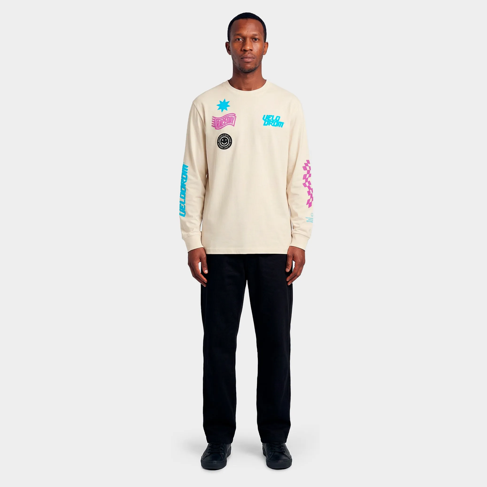 VELODROM XPeriment Long Sleeve Tee - Hand Printed Off White/Fade Aubergine - Image 4