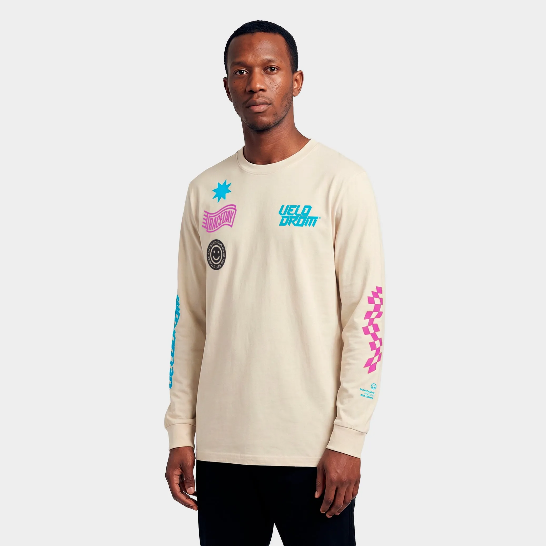 VELODROM XPeriment Long Sleeve Tee - Hand Printed Off White/Fade Aubergine - Image 5