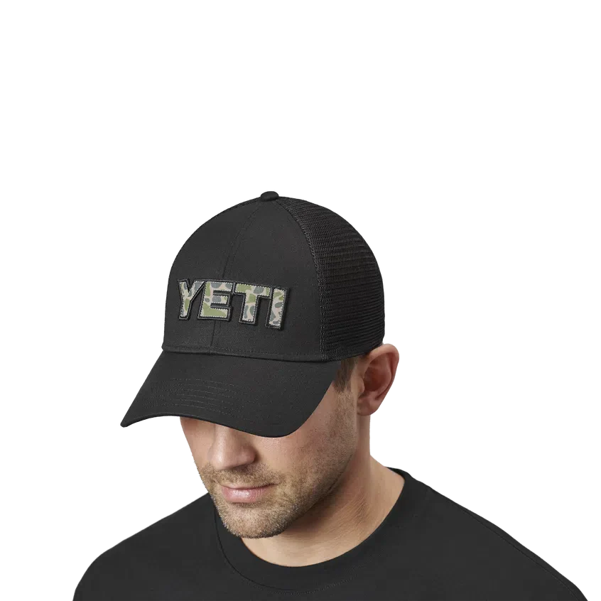 YETI Logo Badge Camo Trucker Hat - Black - Image 4